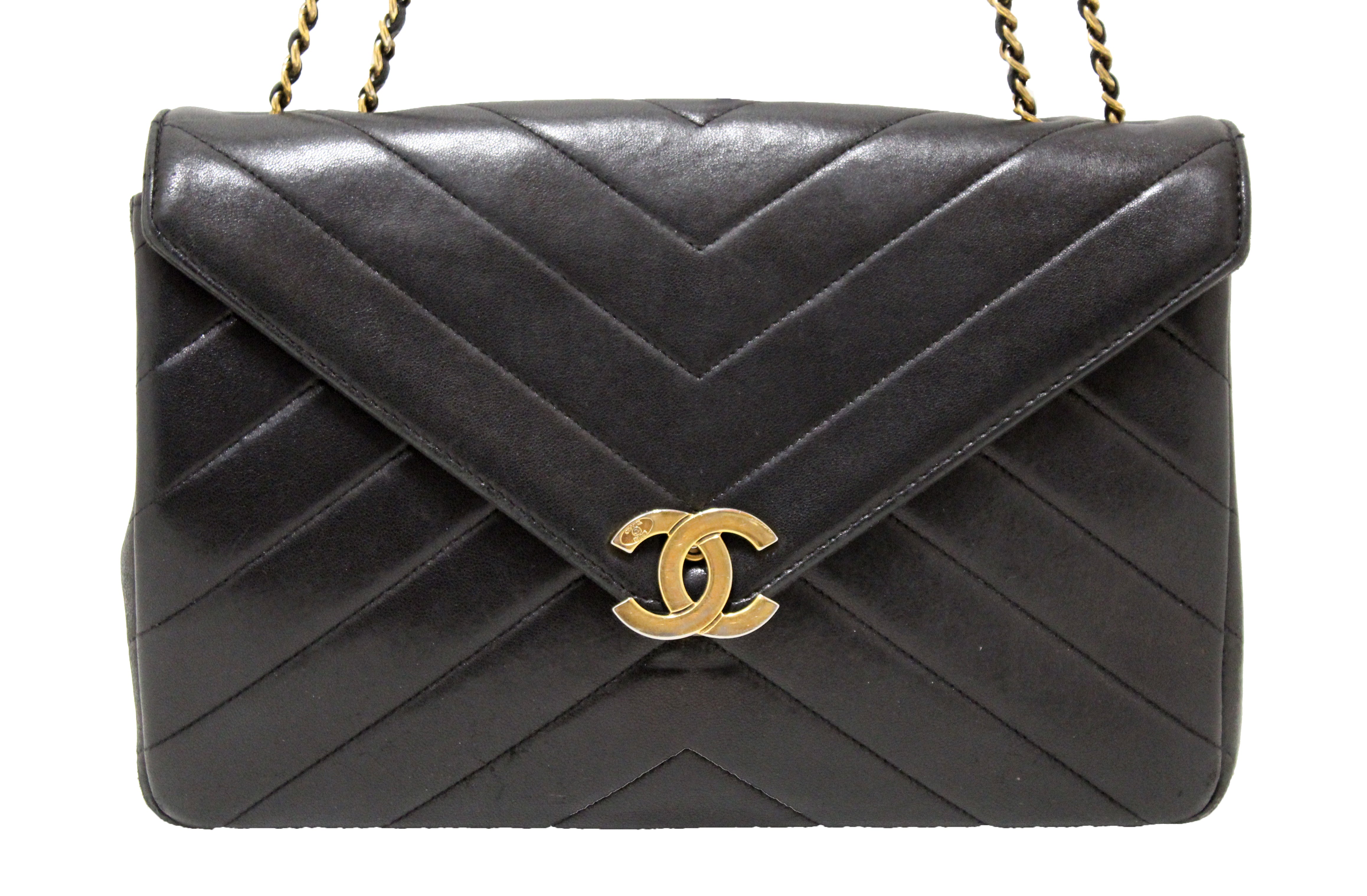 Authentic Chanel Black Quilted Lambskin Leather Reversed Chevron Flap Bag - Luxury Designer Handbag for Women, Perfect for Parties, Dating & Special Occasions