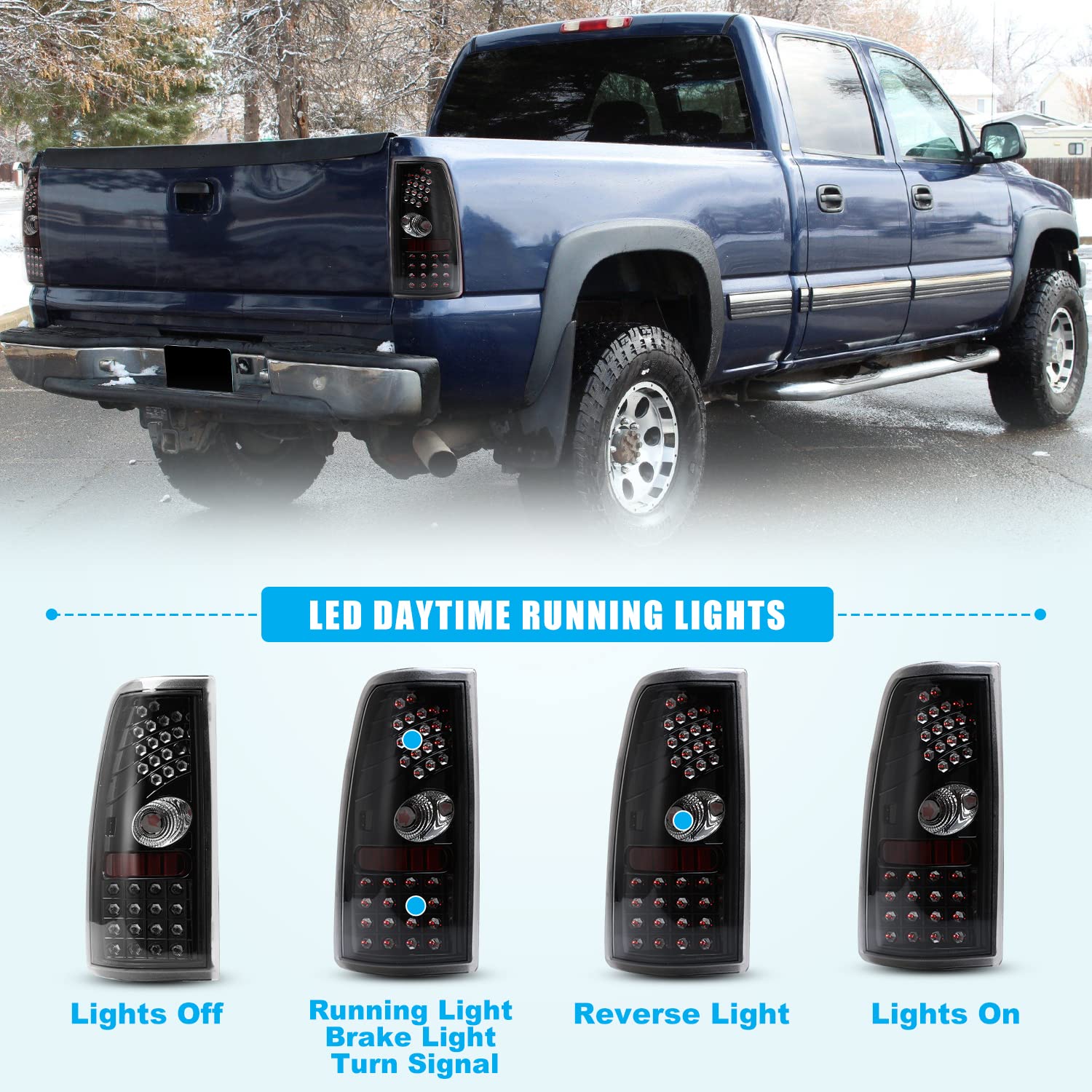 CPW LED Tail Lights for 1999-2006 Chevrolet Silverado & 1999-2003 GMC Sierra - Black Clear Replacement Lights | Durable Aftermarket Upgrade for Trucks, Enhanced Night Visibility & Style