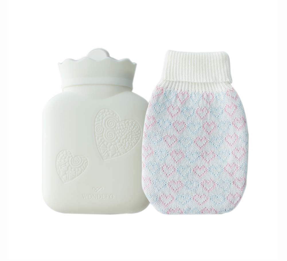 Premium Silicone Hot Water Bottle with Knit Cover - Portable Hot & Cold Therapy for Pain Relief - Cozy Beige Design - Perfect for Winter Warmth, Menstrual Cramps & Muscle Soreness