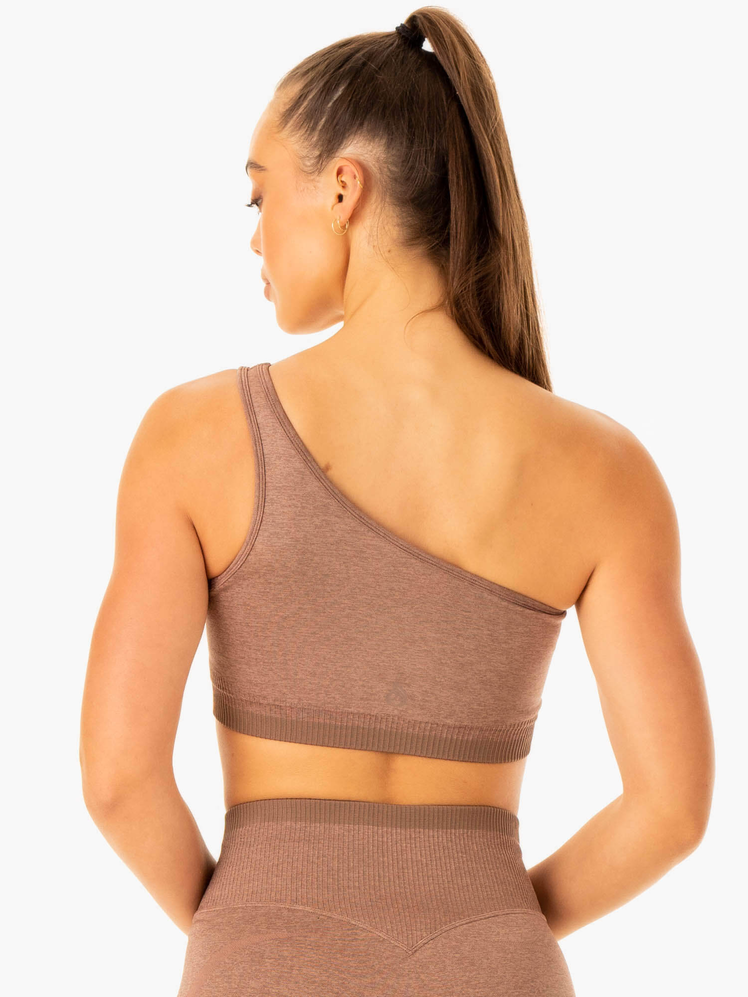 Excel Seamless One Shoulder Sports Bra for Women - Mocha Marl - High Support Workout Top for Yoga, Running & Gym