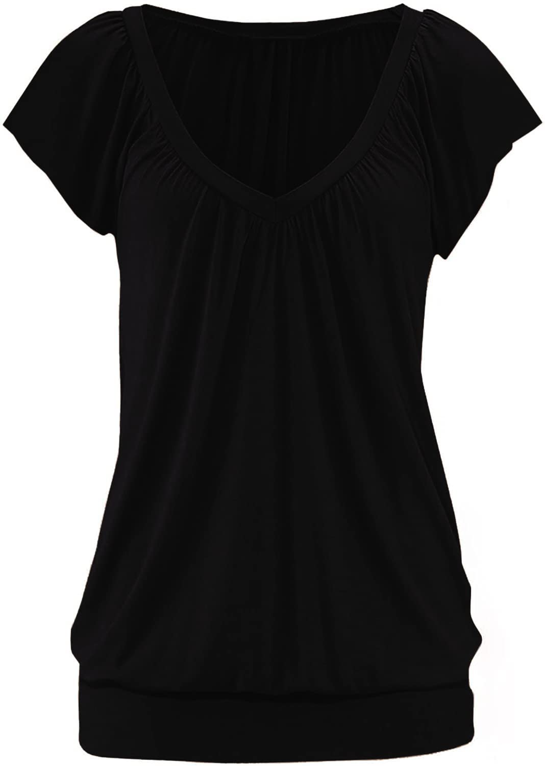 Veatzaer Women's V-Neck Cap Sleeve T-Shirt - Loose Fit Casual Summer Top with Banded Bottom for Everyday Wear, Outings & Layering