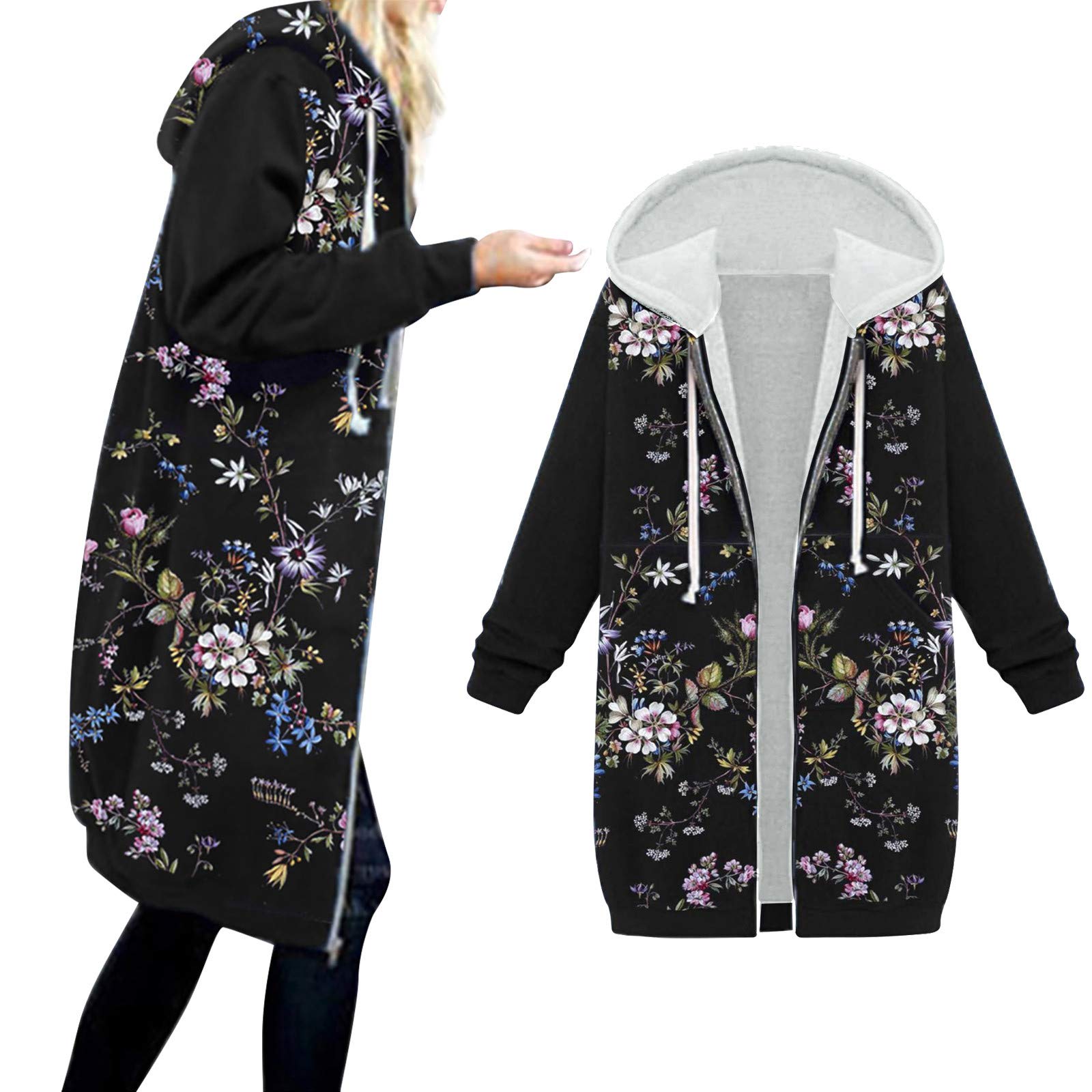 Women's Warm Winter Hooded Sweatshirt with Zipper - Long Coat Jacket for Casual Wear & Outdoor Activities | Perfect for Cold Weather, Travel & Daily Comfort