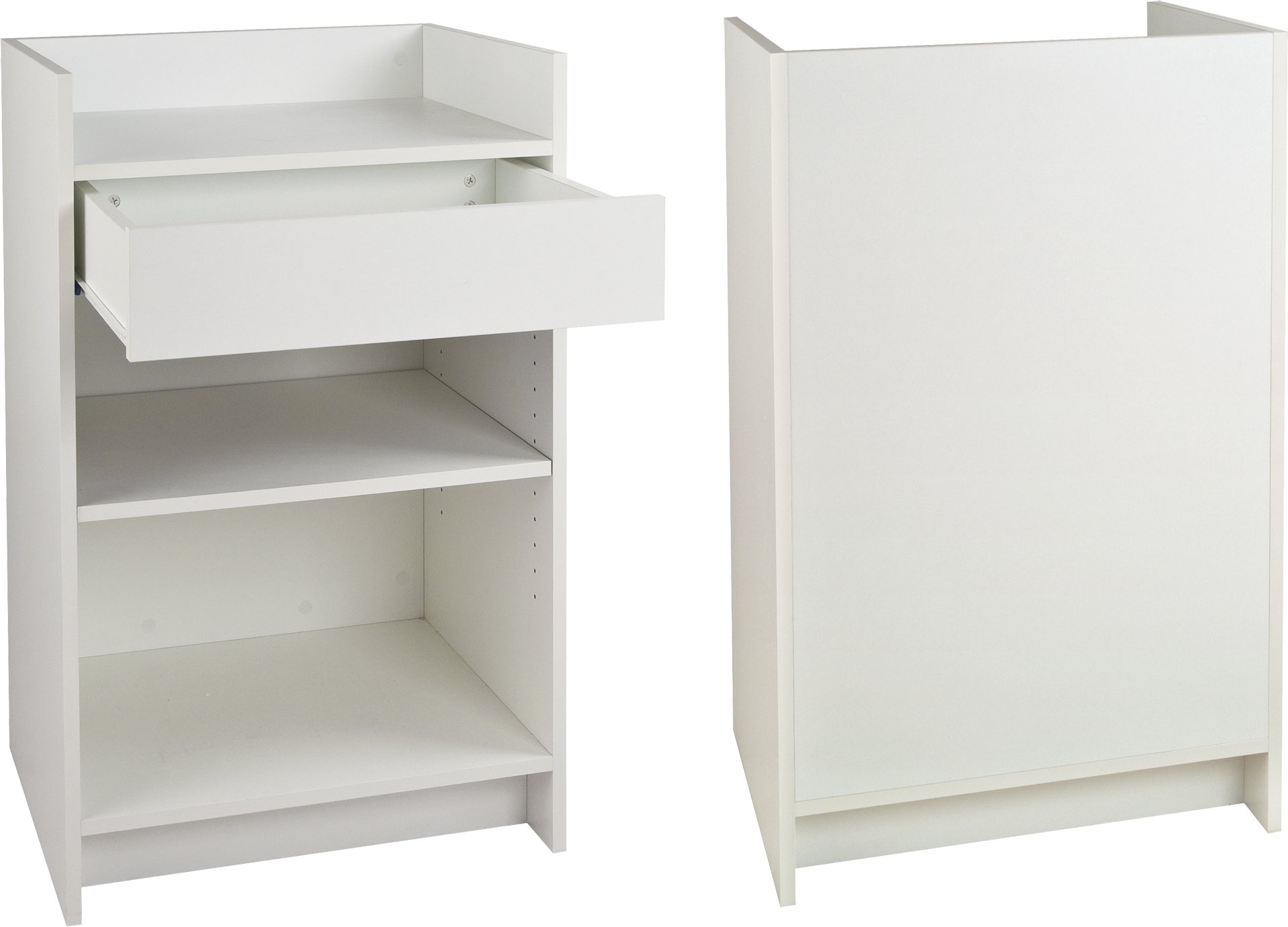 Premium White Melamine Wood Cash Register Stand with Drawer - Durable Countertop POS Station for Retail Stores, Restaurants & Small Businesses