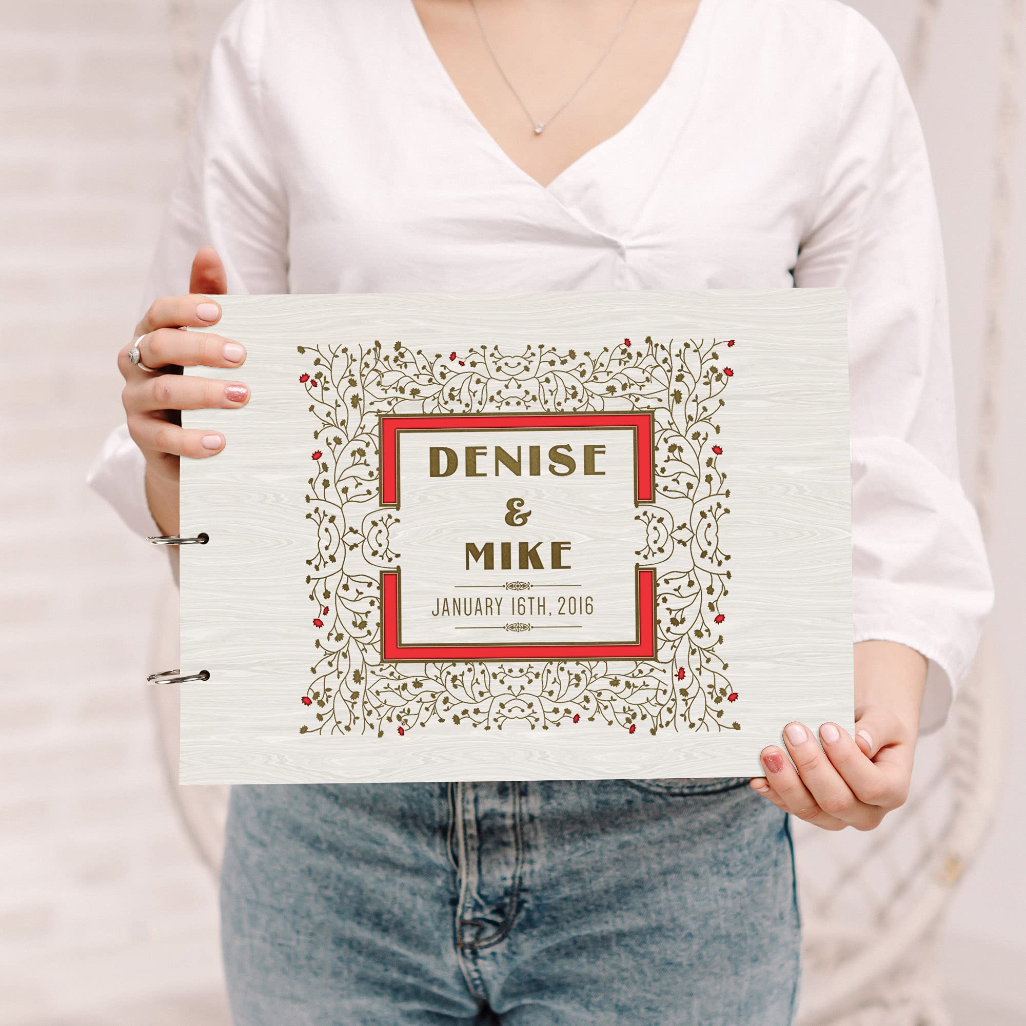 Personalized Laser Engraved Wedding Guest Book - Wooden Cover Sign-in Registry Scrapbook for Bridal Showers, Anniversaries & Special Events - Darling Souvenir Keepsake
