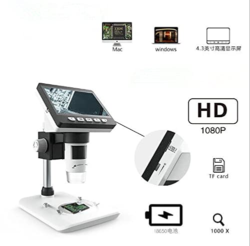 4.3 Inch LCD Screen USB Digital Microscope 1000X Magnification with 1080P HD Camera & LED Light - Ideal for Mobile Phone Repair, Jewelry Inspection, Coin Collecting, and PCB Circuit Board Analysis