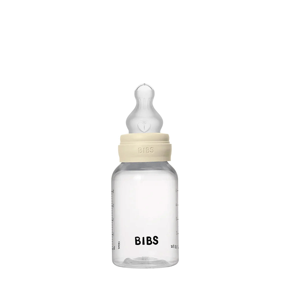 Soft Silicone Baby Bibs with 150ml Plastic Bottle Set - Ivory | Feeding Essentials for Infants & Toddlers | Perfect for Mess-Free Meals & Travel