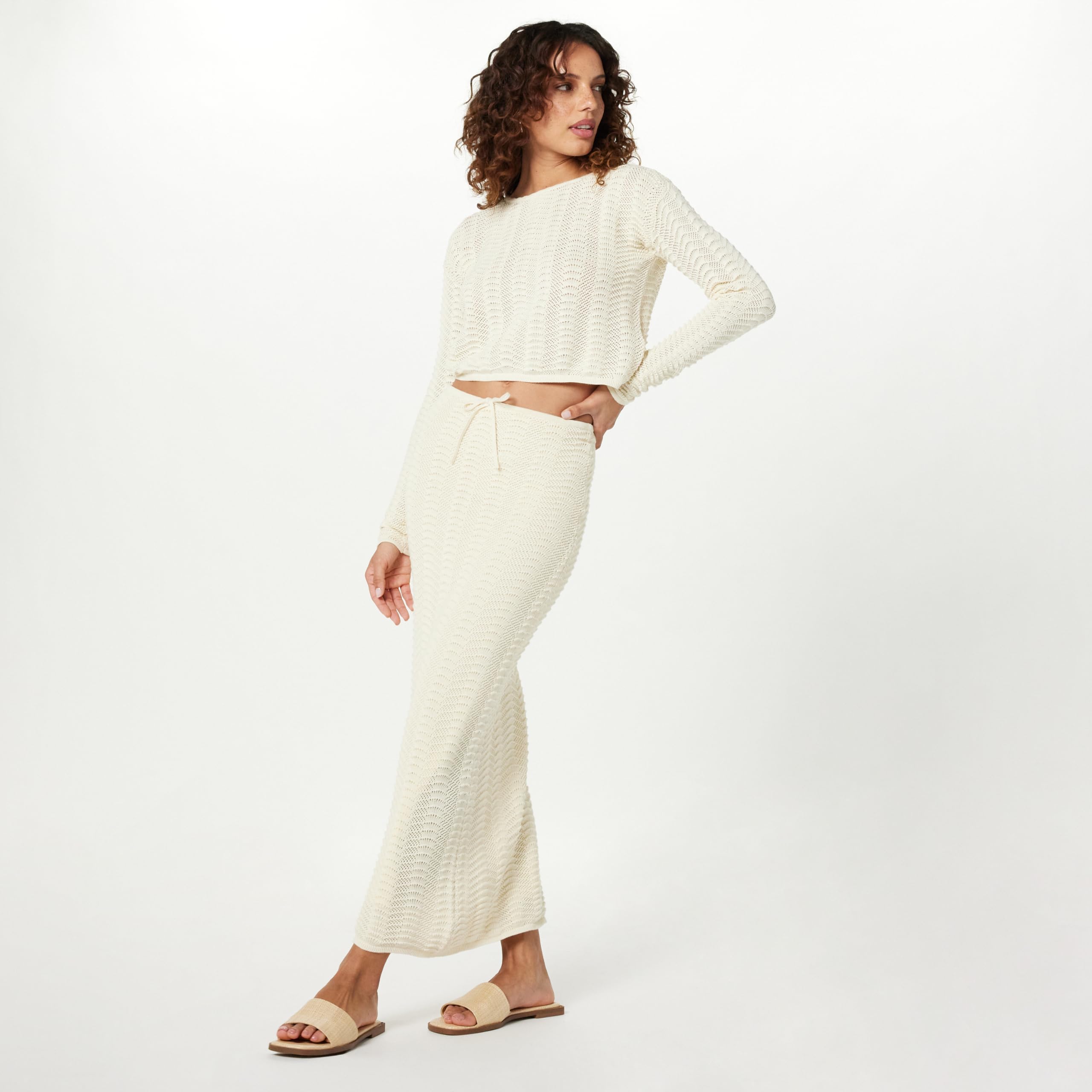 The Drop Women's Makayla Crochet Drop-Shoulder Cropped Pullover Sweater | Boho Chic Lace Knit Top | Casual Summer Beachwear & Festival Outfit