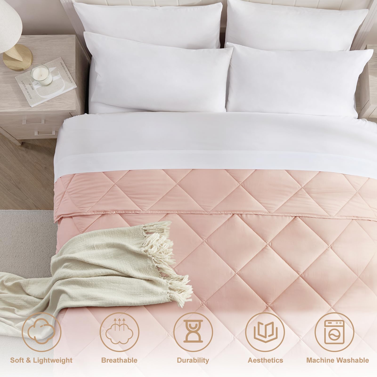 Homelike Moment King Size Pink Down Alternative Duvet Insert - Lightweight Soft Quilted Comforter for All Seasons with Corner Tabs | Bedroom Decor, Guest Room Essentials, Cozy Home Upgrade