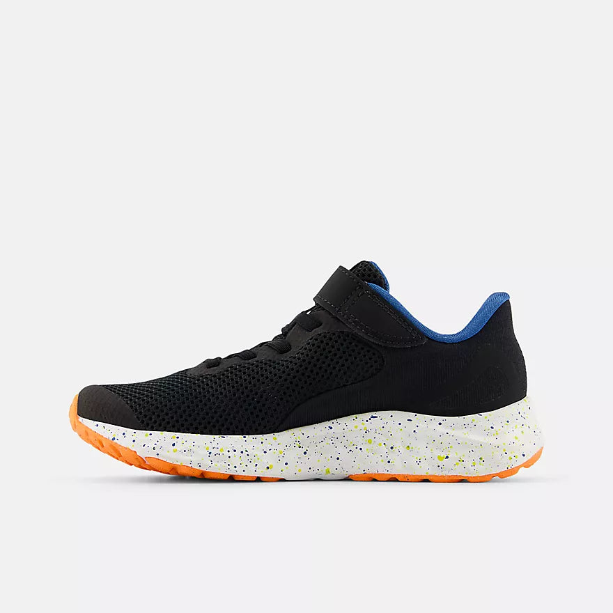New Balance Arishi v4 Bungee Lace Kids Sneakers - Black/Blue Agate/Blaze Orange | Lightweight Running Shoes for Boys & Girls | Perfect for School, Sports & Daily Wear
