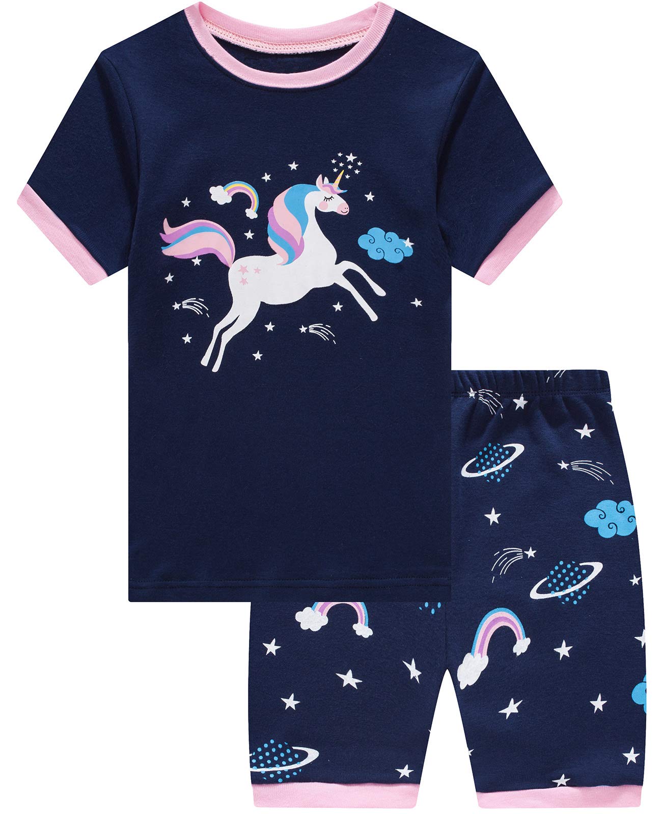 Girls Short Pajama Set - 100% Cotton Snug Fit Sleepwear for Toddlers & Kids - Soft Summer Pjs with Matching Top & Shorts - Perfect for Bedtime, Lounging & Sleepovers