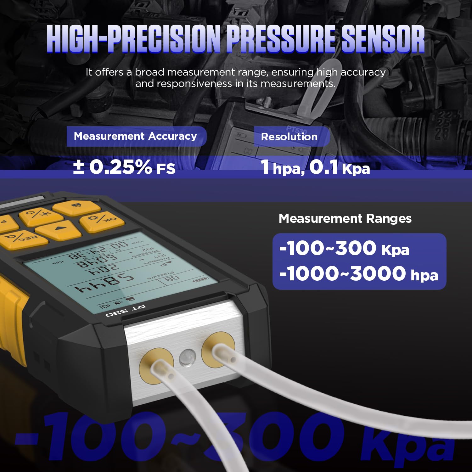 Digital Manometer HVAC Gas Pressure Tester - Fieldpiece Manometer with 10 Pressure Units (-100~300Kpa), Data Locking & Storage, Backlight Display - Perfect for HVAC Technicians, Gas Pressure Testing, and Industrial Applications