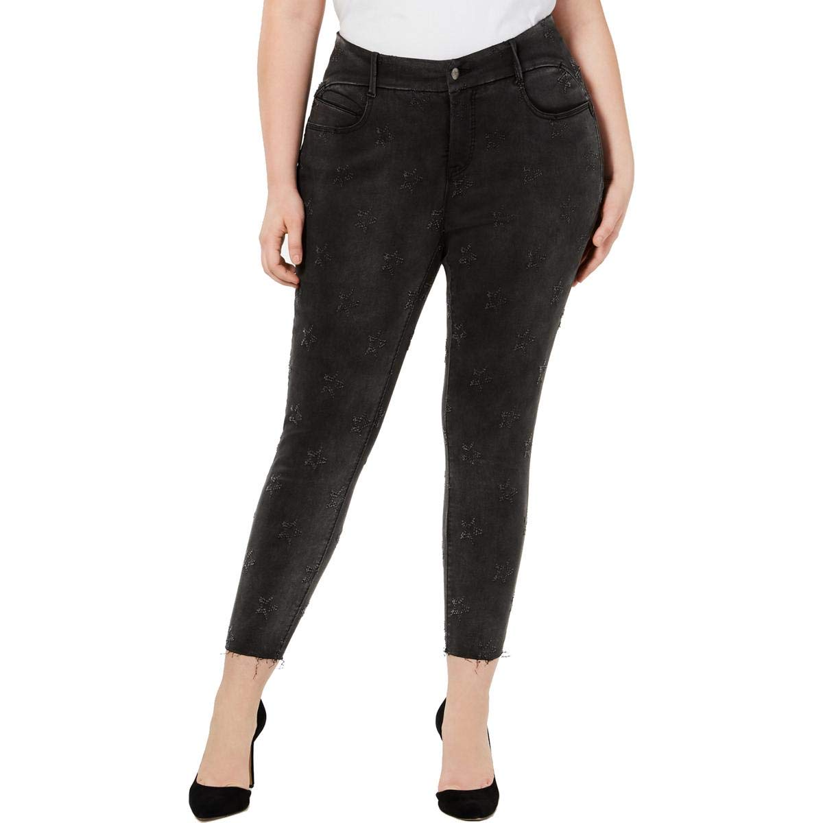 YSJ Women's Plus Size Queen Skinny Embroidered Ankle Jeans - Black 18W | Comfortable Stretch Denim for Casual Wear & Everyday Outfits