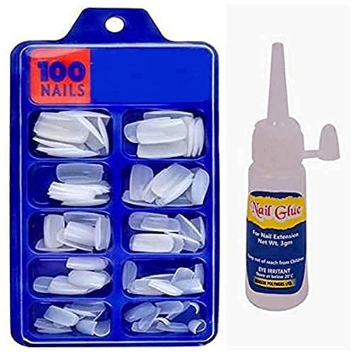 100 Pcs Acrylic Fake Nails Set with 3gm Reusable Nail Glue - Long Lasting Artificial Nails for Salon, Party & Special Occasions
