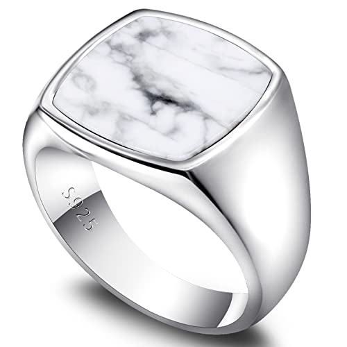 925 Sterling Silver Men's Malachite Square Ring - Natural Stone Classic Seal Jewelry for Men & Women, Perfect for Gifts, Weddings & Everyday Wear