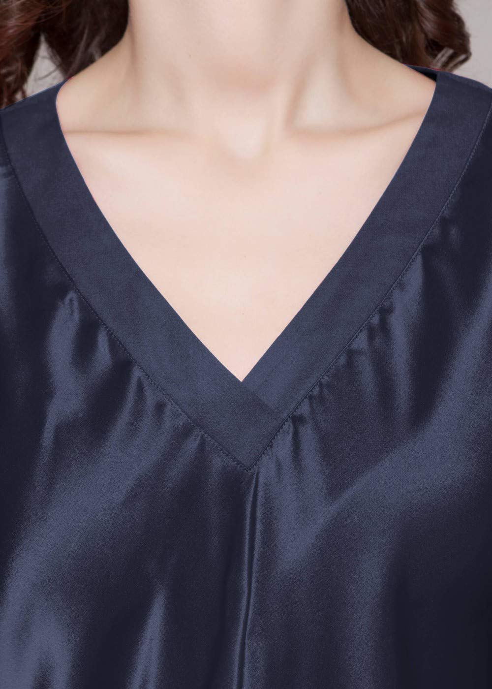 Luxury 100% Mulberry Silk Pajama Set for Women - V-Neck 3/4 Sleeve Sleepwear - Soft & Breathable Nightwear for Comfortable Sleep & Relaxation at Home