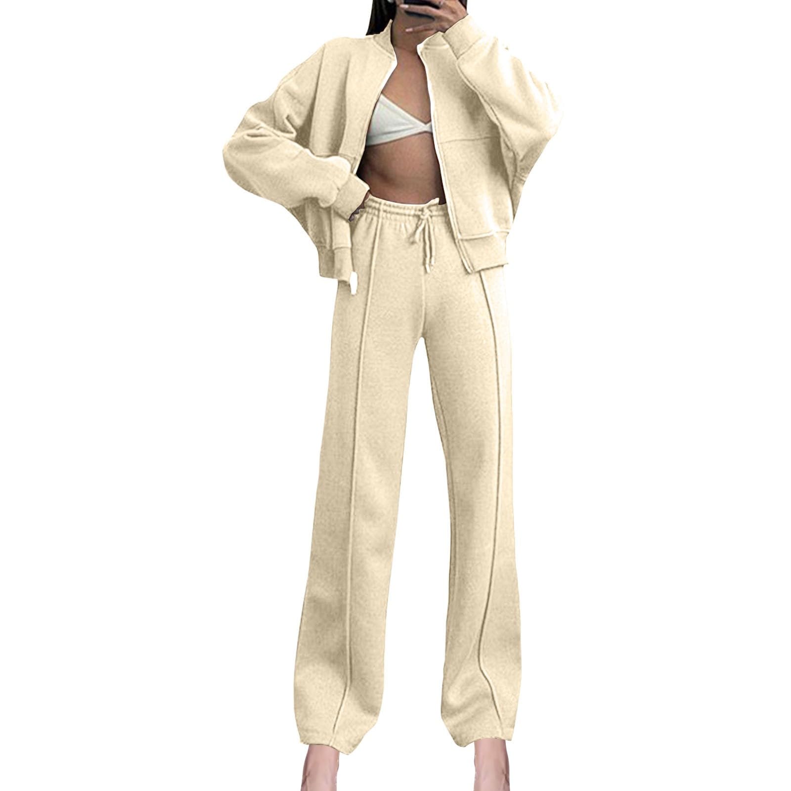 Women's Matching Lounge Set - Front Zip Long Sleeve Cardigan Sweatshirt & Pants Tracksuit for Fall | Cozy Outfit for Home, Workout, and Casual Wear
