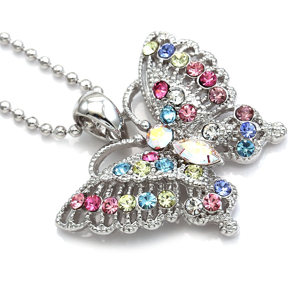 Butterfly Necklace for Women - Pink Purple Blue Rhinestone Pendant Charm Animal Jewelry - Perfect for Parties, Weddings & Everyday Fashion Accessories