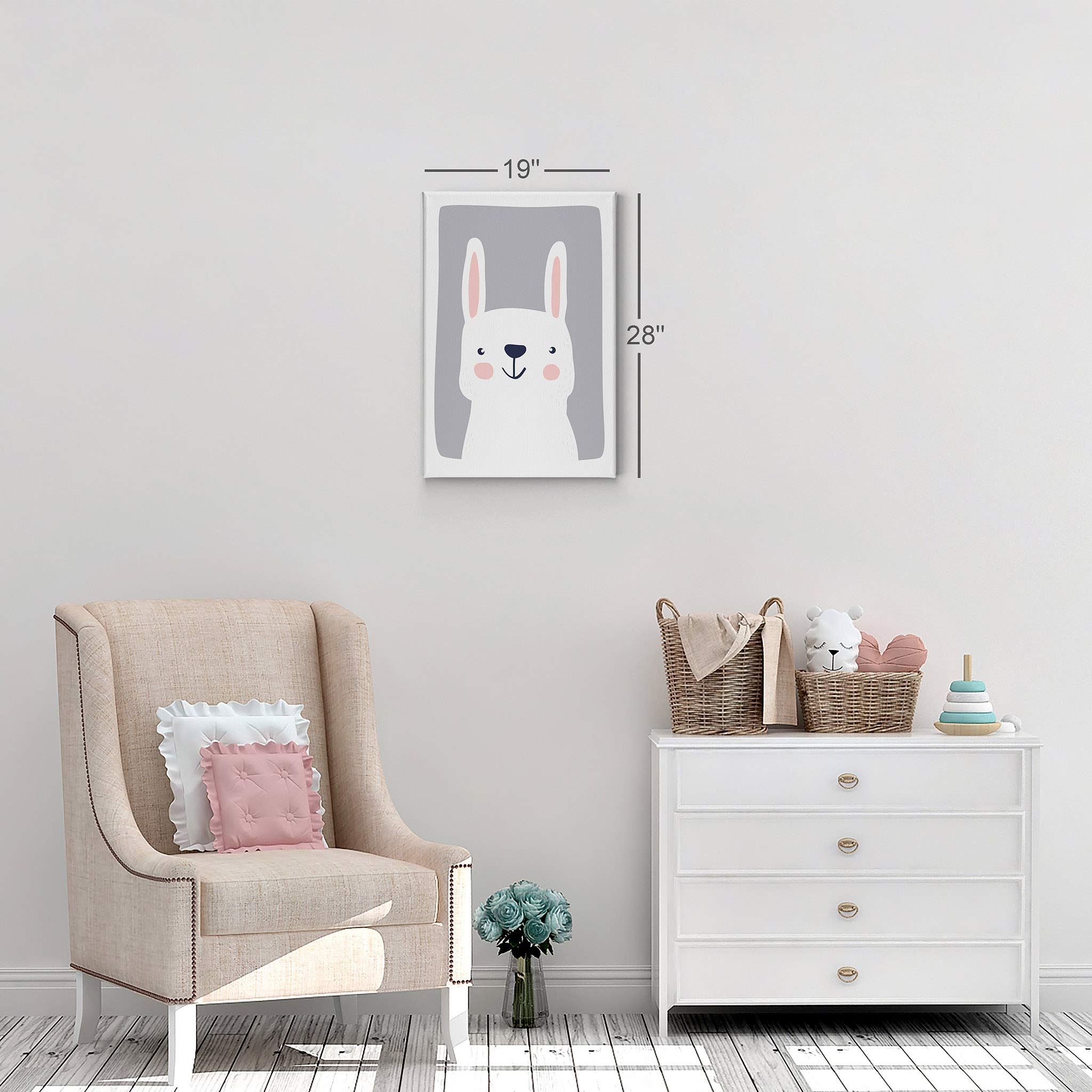 Cute Rabbit Blue Background Canvas Print - Smile Art Design Kids Room Decor, Nursery Wall Art, Baby Room Decor - Ready to Hang 22x15 Inches - Made in USA | Perfect for Children's Bedrooms, Playrooms & Baby Showers