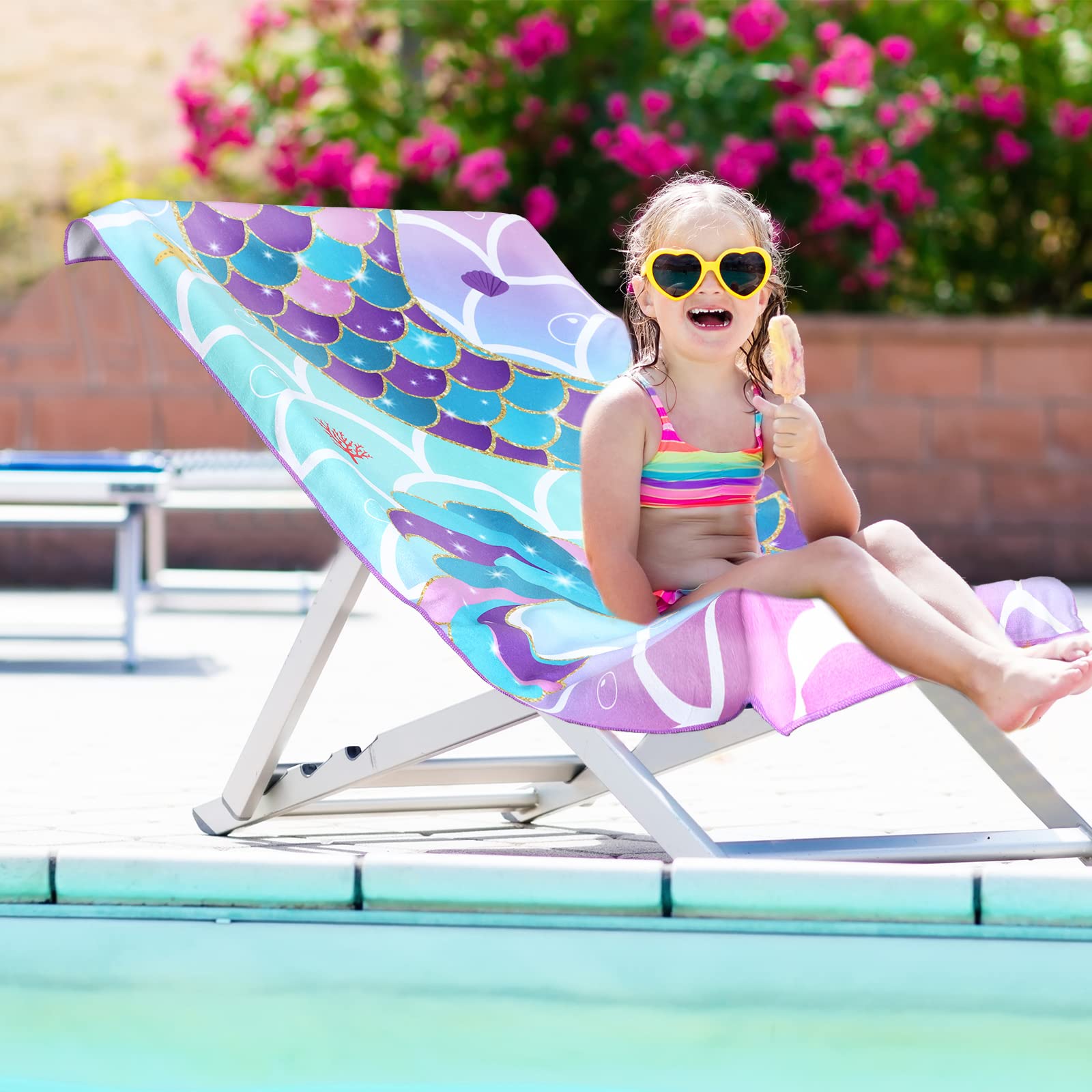 Yahenda 2 Pack Kids Mermaid Beach Towels - Quick Dry Swim & Bath Towels for Girls, 28 x 55 Inch - Perfect for Pool, Beach, Travel, Camping & Shower Use
