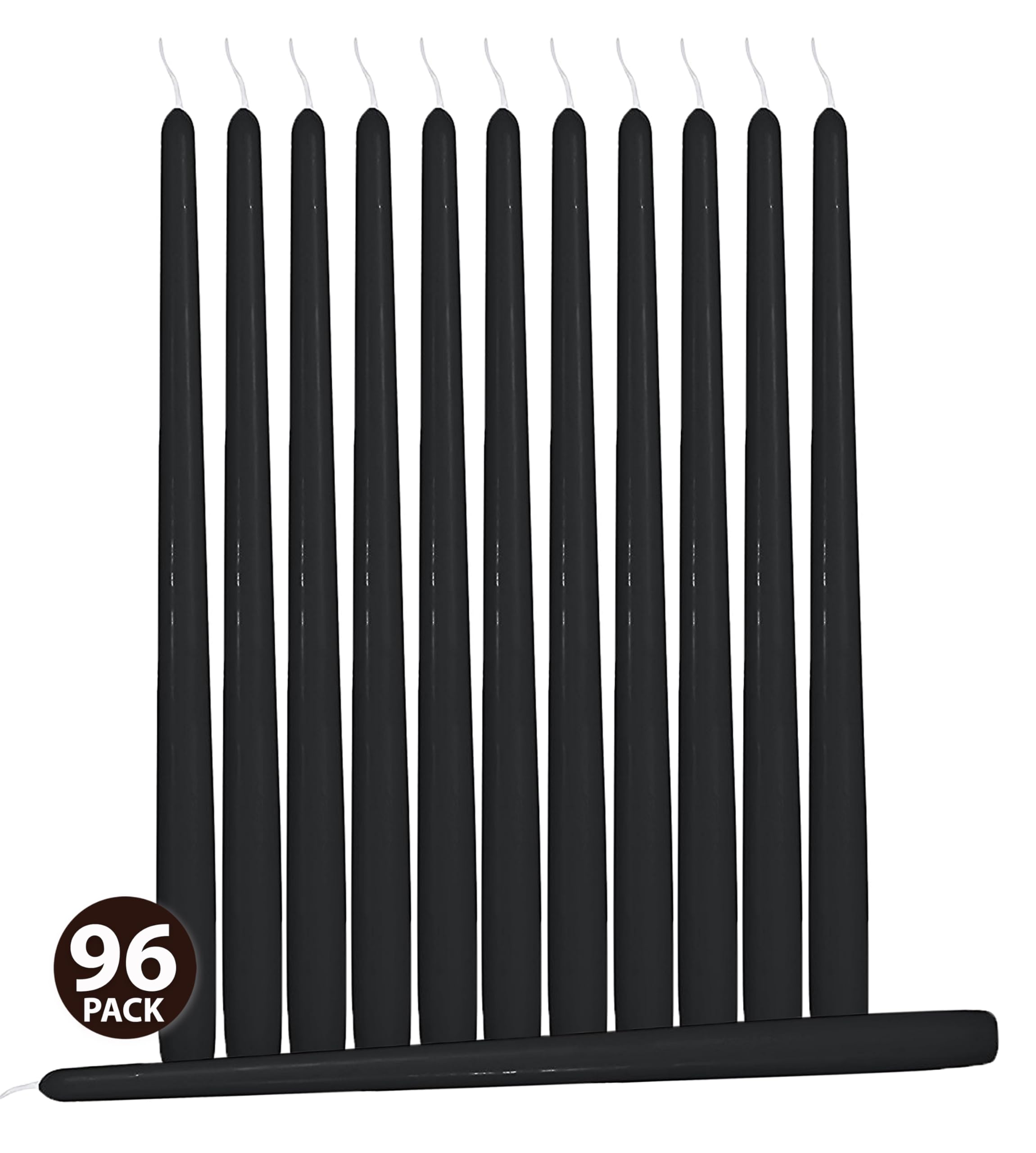 Hyoola 12 Inch Black Unscented Dripless Taper Candles Bulk Pack of 96 - Long-Lasting 10 Hour Burn Time - Perfect for Weddings, Dinner Parties, and Home Decor