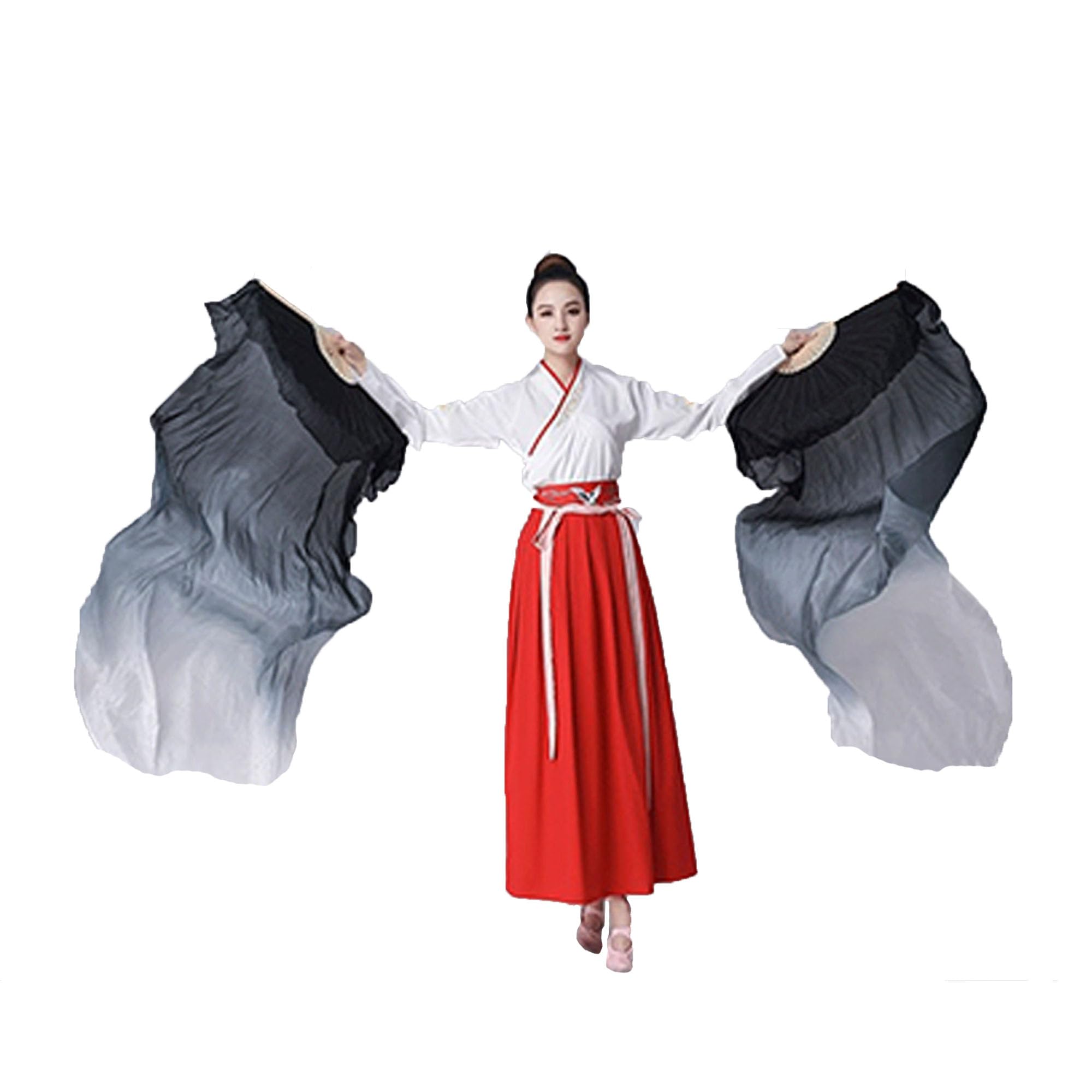 Handmade Silk Belly Dance Fan Veils - Long Bamboo Fans for Women Performances