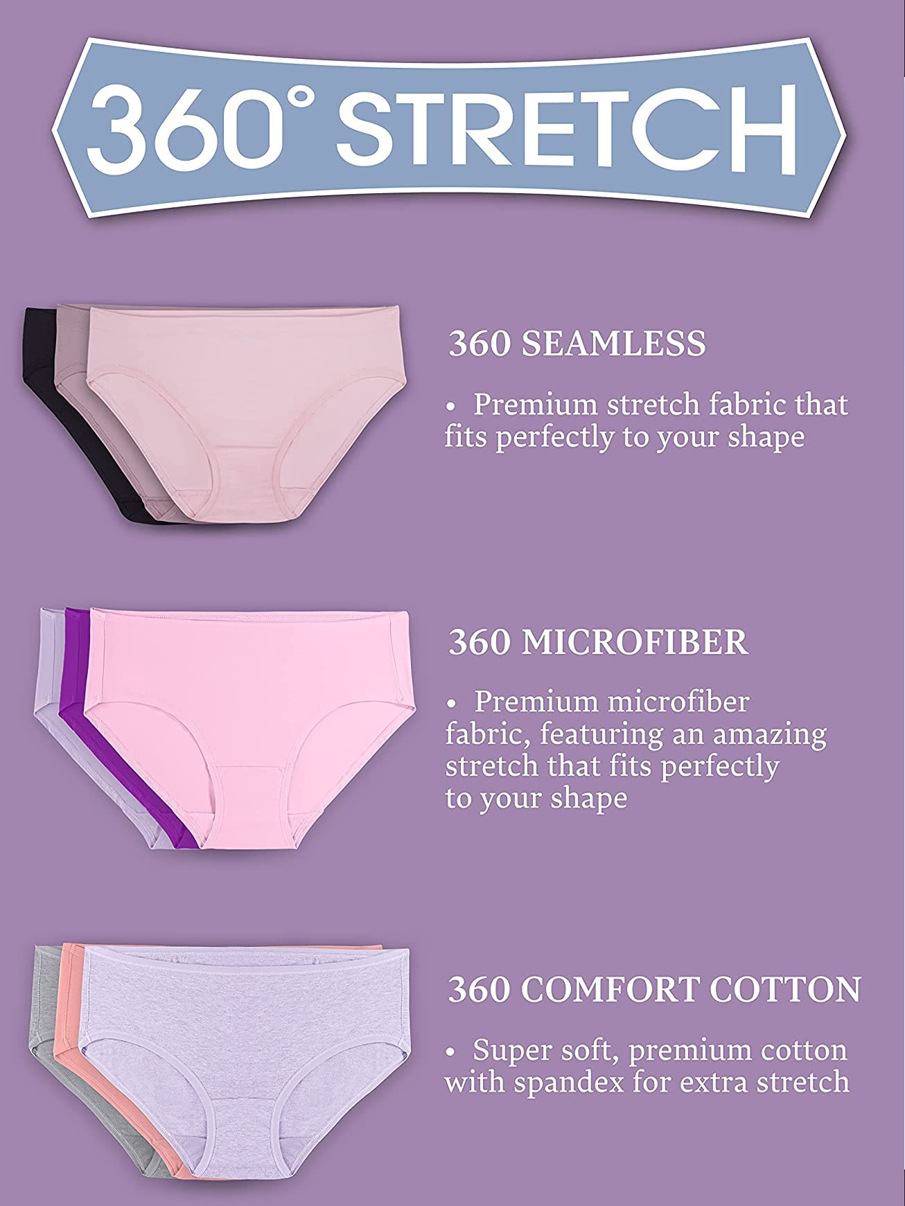 Fruit of the Loom Women's 5 Pack Comfortable Microfiber Hi-Cut Underwear - Soft Breathable Panties for Everyday Wear, Workout & Travel
