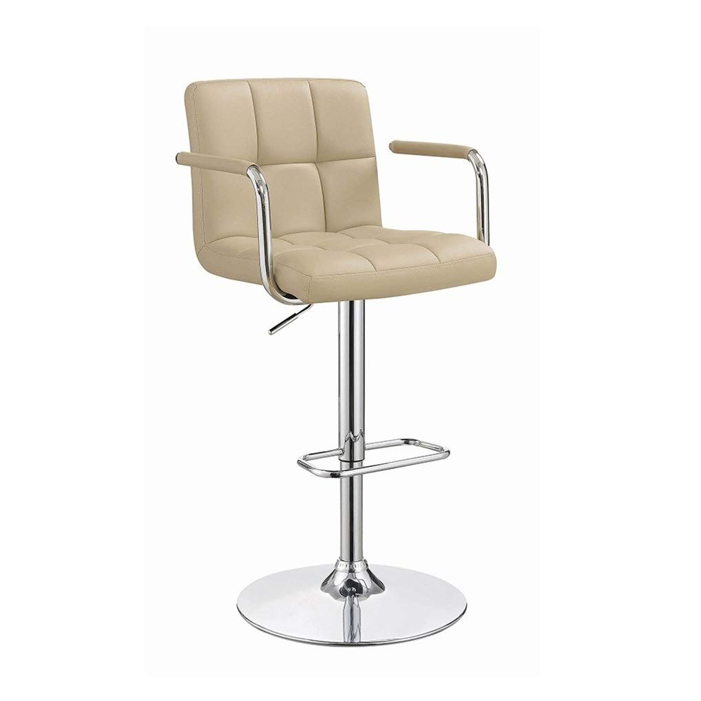 Adjustable Height High Back Leatherette Swivel Bar Stool with Footrest - Comfortable Padded Kitchen Stool for Dining & Home Office (Beige)