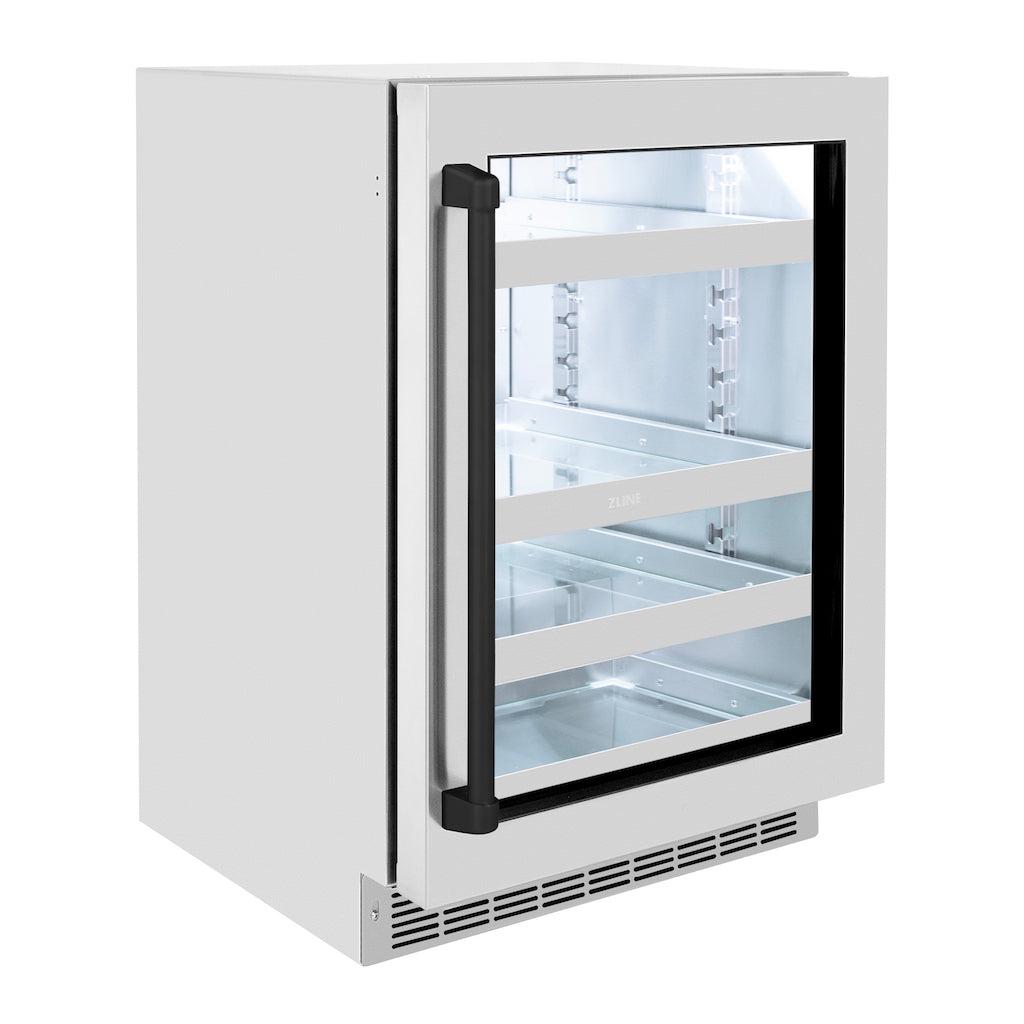 ZLINE Autograph Edition 24 Inch Touchstone 151 Can Beverage Refrigerator - Stainless Steel Glass Door & Matte Black Handle - Compact Drink Cooler for Home Bar, Office, or Man Cave (RBSOZ GS 24 MB)