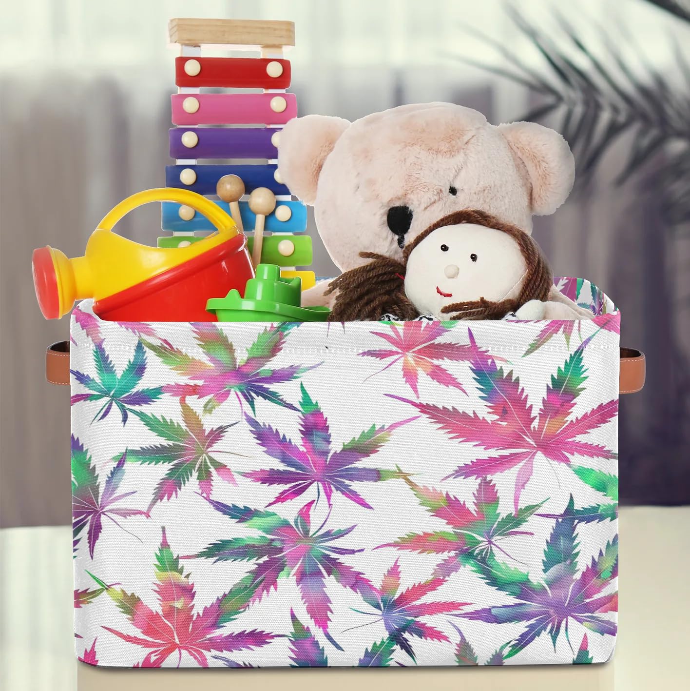 Rainbow Fabric Storage Baskets with Handles - 2 Pack Large Collapsible Closet Organizer Bins for Shelves | Perfect for Home Organization, Clothes & Toy Storage | Ideal for Bedroom, Nursery & Playroom