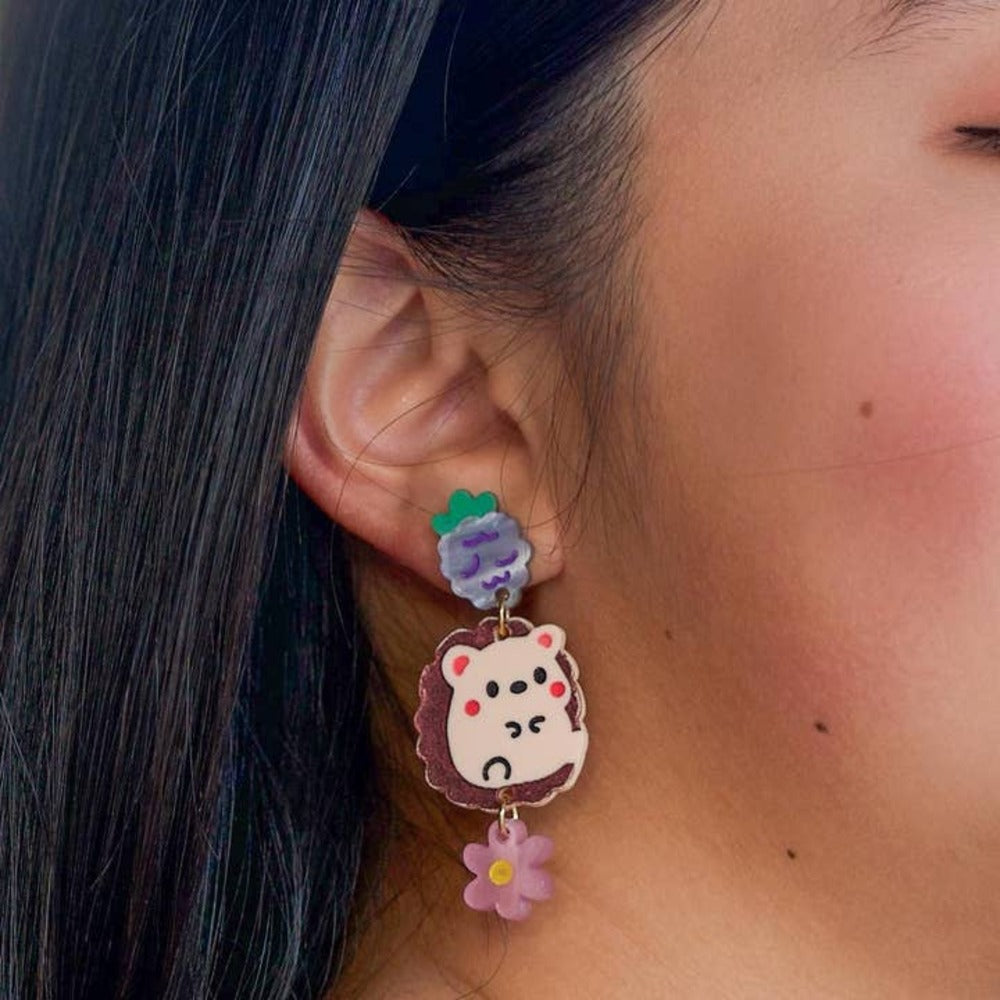 Cute Hedgehog Acrylic Earrings for Women - Bella Animal Jewelry Gift for Girls - Perfect for Casual Wear, Parties & Gifts