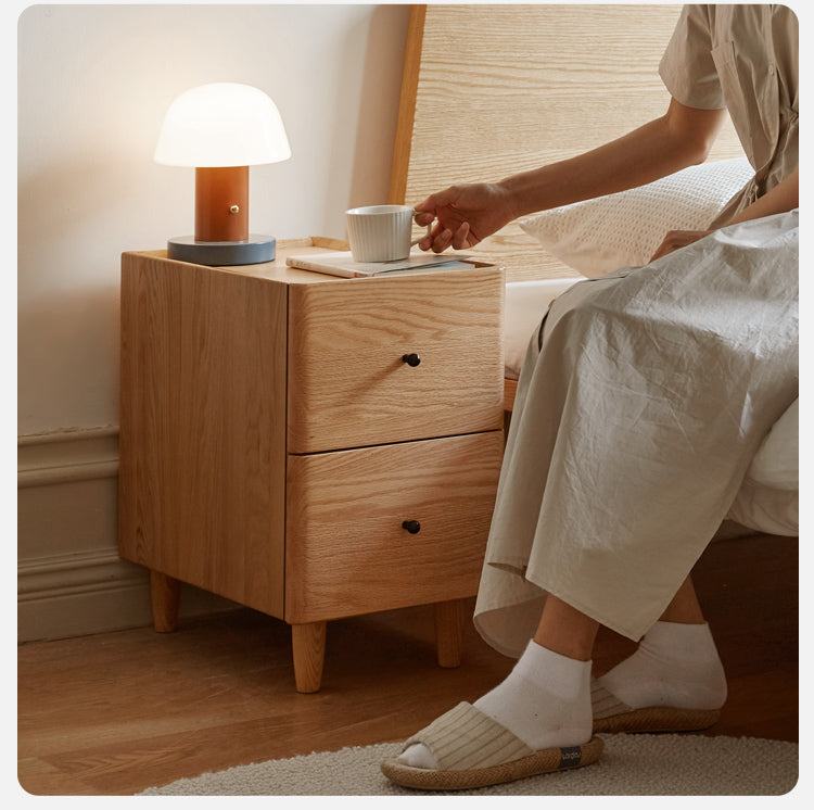 Solid Oak and Ash Wood Nightstand - Rustic Bedside Table with Drawer for Bedroom, Living Room, or Guest Room - Durable Wooden End Table for Home Decor