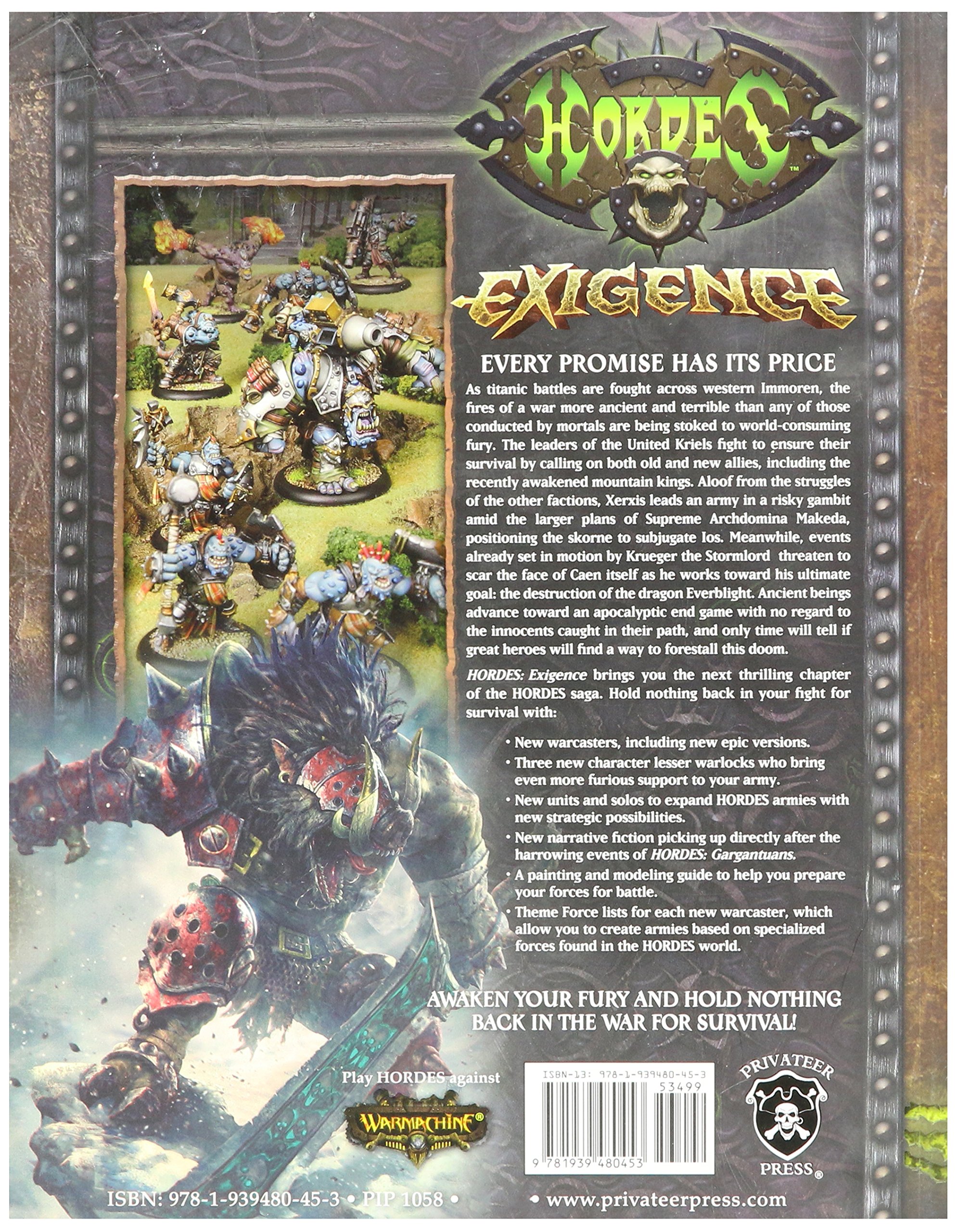 Privateer Press Hordes Exigence Softcover Rulebook - Fantasy Tabletop Wargaming Strategy Guide for Miniature Battles