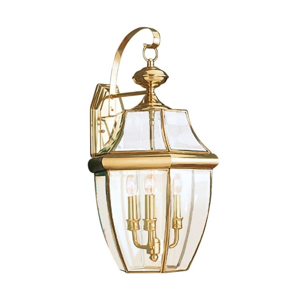 Three Light Outdoor Wall Lantern - Polished Brass Finish - Traditional Incandescent Exterior Fixture - Perfect for Porch, Patio, Garden & Entryway Lighting
