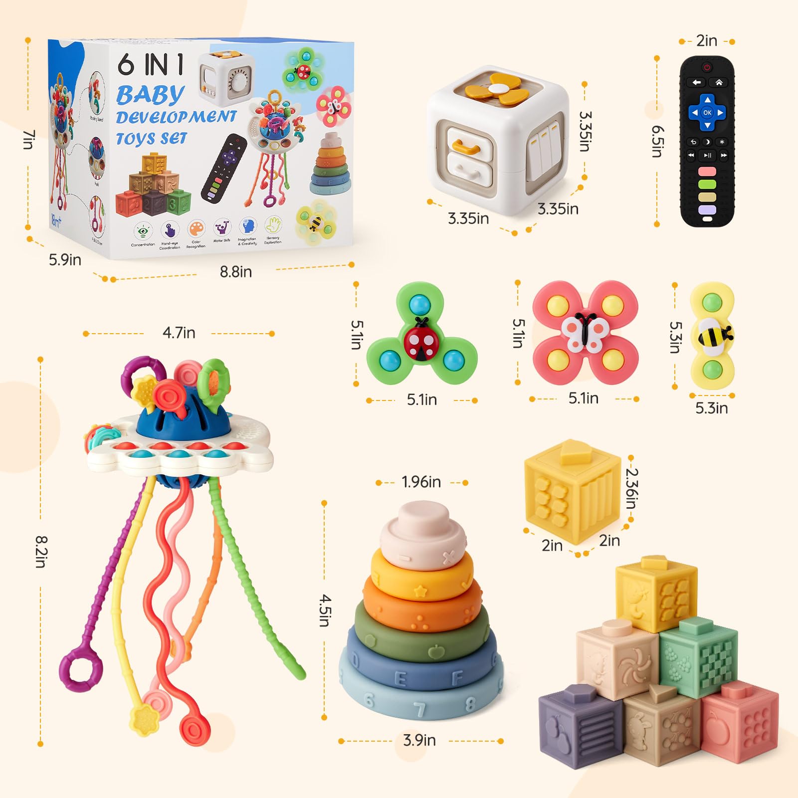 VoMii 18Pcs Montessori Baby Toys 6-18 Months - Teether, Stacking Blocks & Sensory Toys for Toddlers 1-3 Years | Early Learning & Playtime