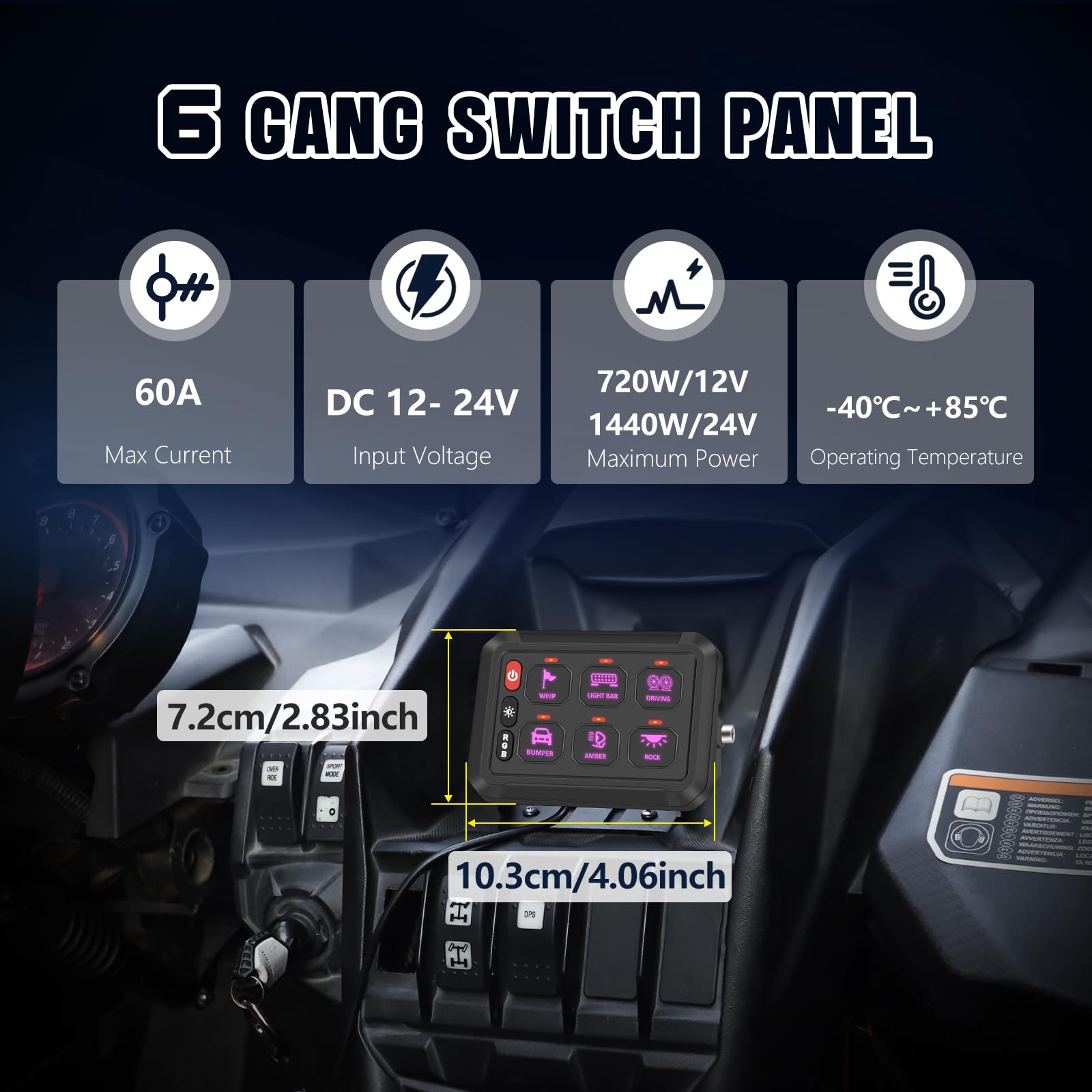 6 Gang RGB LED Switch Panel - Waterproof Aluminum Alloy for RV, Car, UTV, Truck & Trailer - Universal Vehicle Control Panel for Off-Roading, Camping & Marine Use
