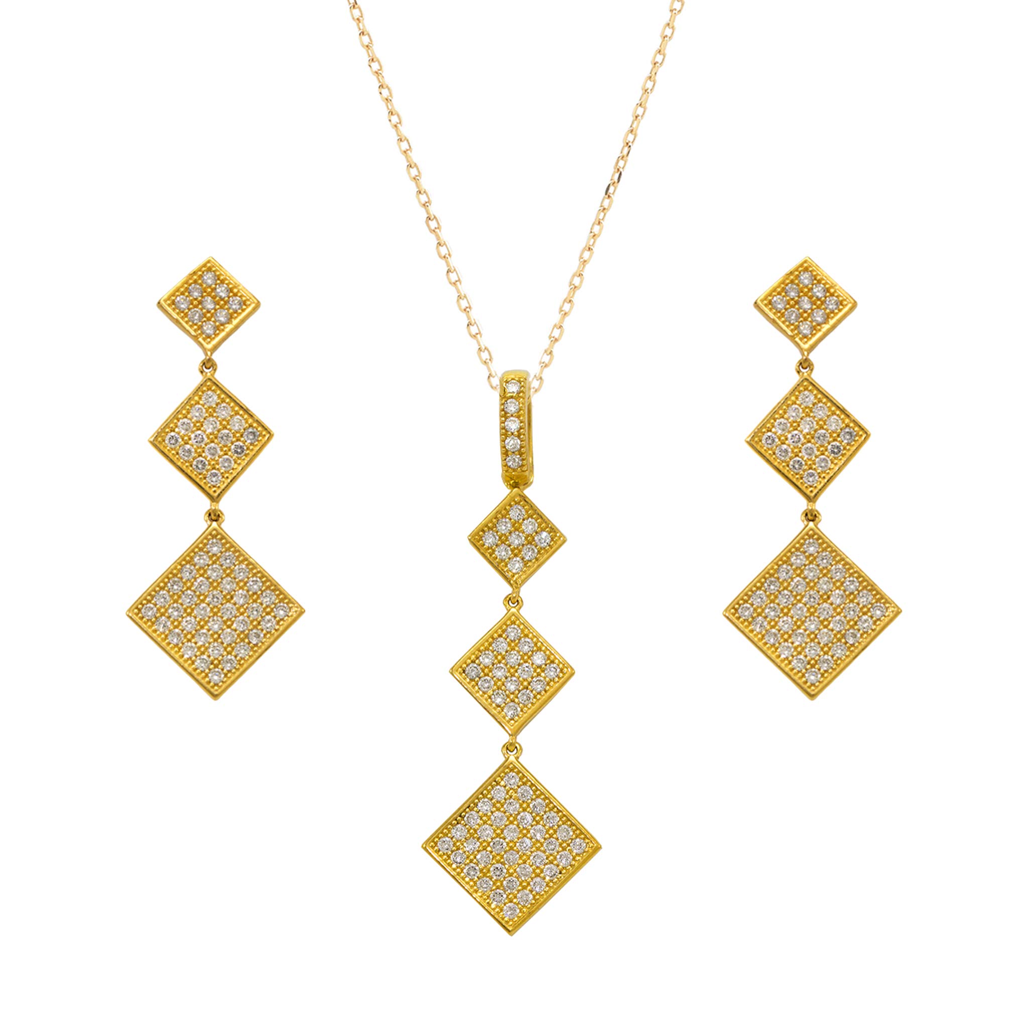 TOUSIATTAR 14k White & Yellow Gold CZ Earrings and Necklace Set for Women - Elegant Cubic Zirconia Jewelry Gift for Her - Perfect for Weddings, Parties & Special Occasions