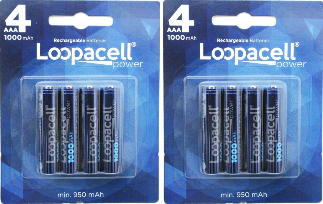 8 Pack Loopacell AAA NiMH Rechargeable Batteries - High Capacity 1000mAh, Long Lasting Power for Panasonic Cordless Phones, Home Office & Emergency Devices - Perfect for Cordless Phones, Wireless Keyboards, Toys & More