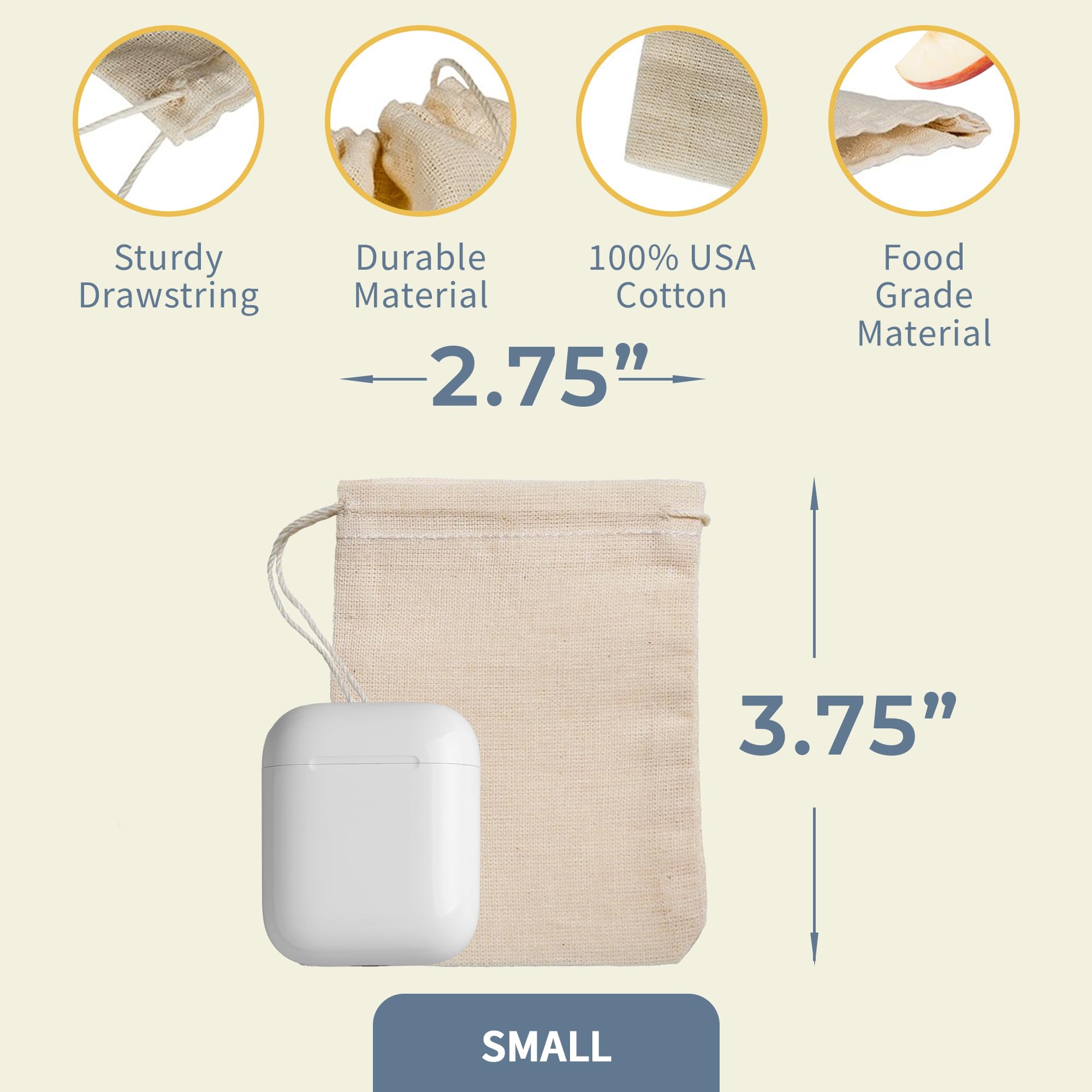Premium 500-Pack Small Muslin Drawstring Bags 2.75