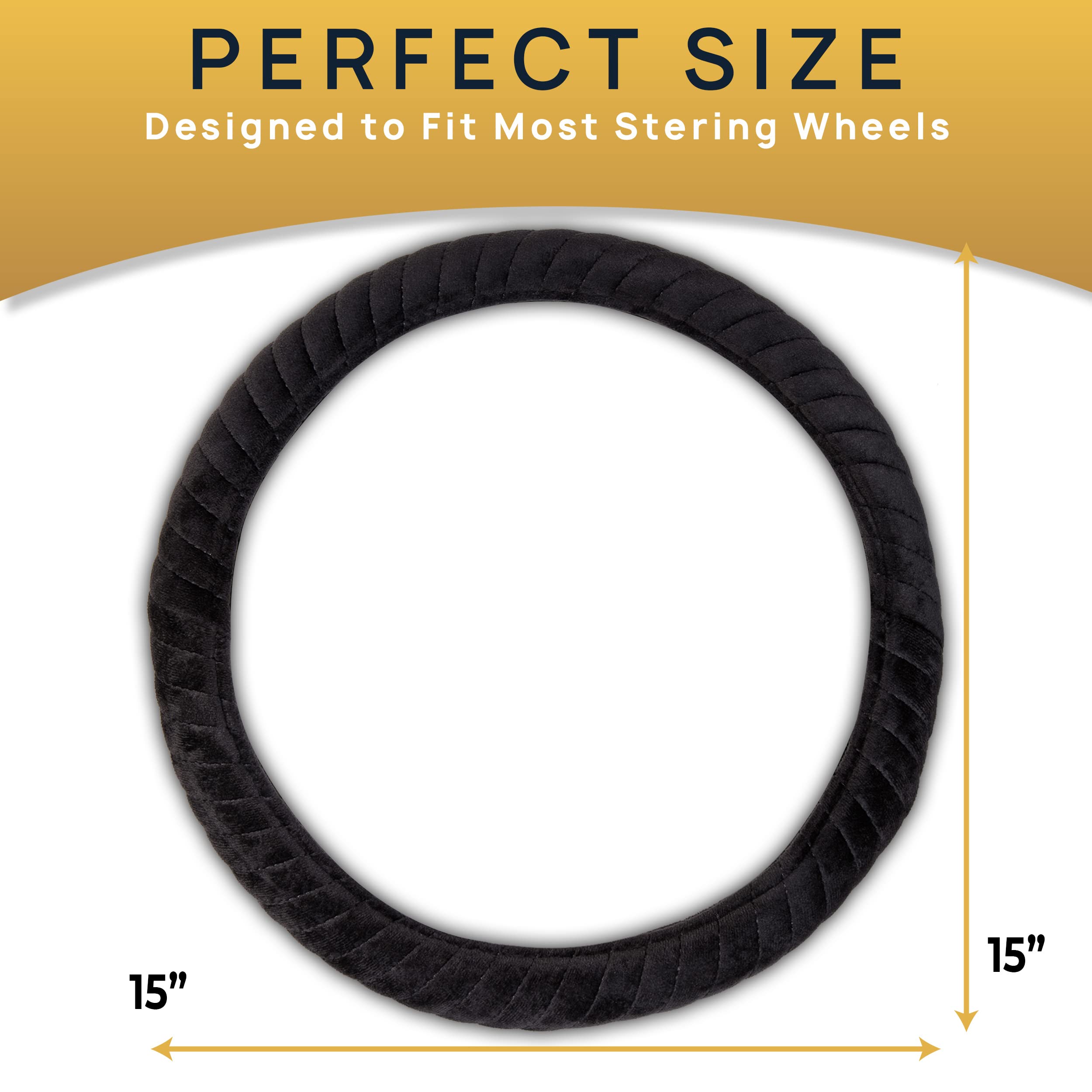 VaygWay 12V Heated Steering Wheel Cover - Premium Soft Plush Car Steering Warmer for Winter Driving, 15