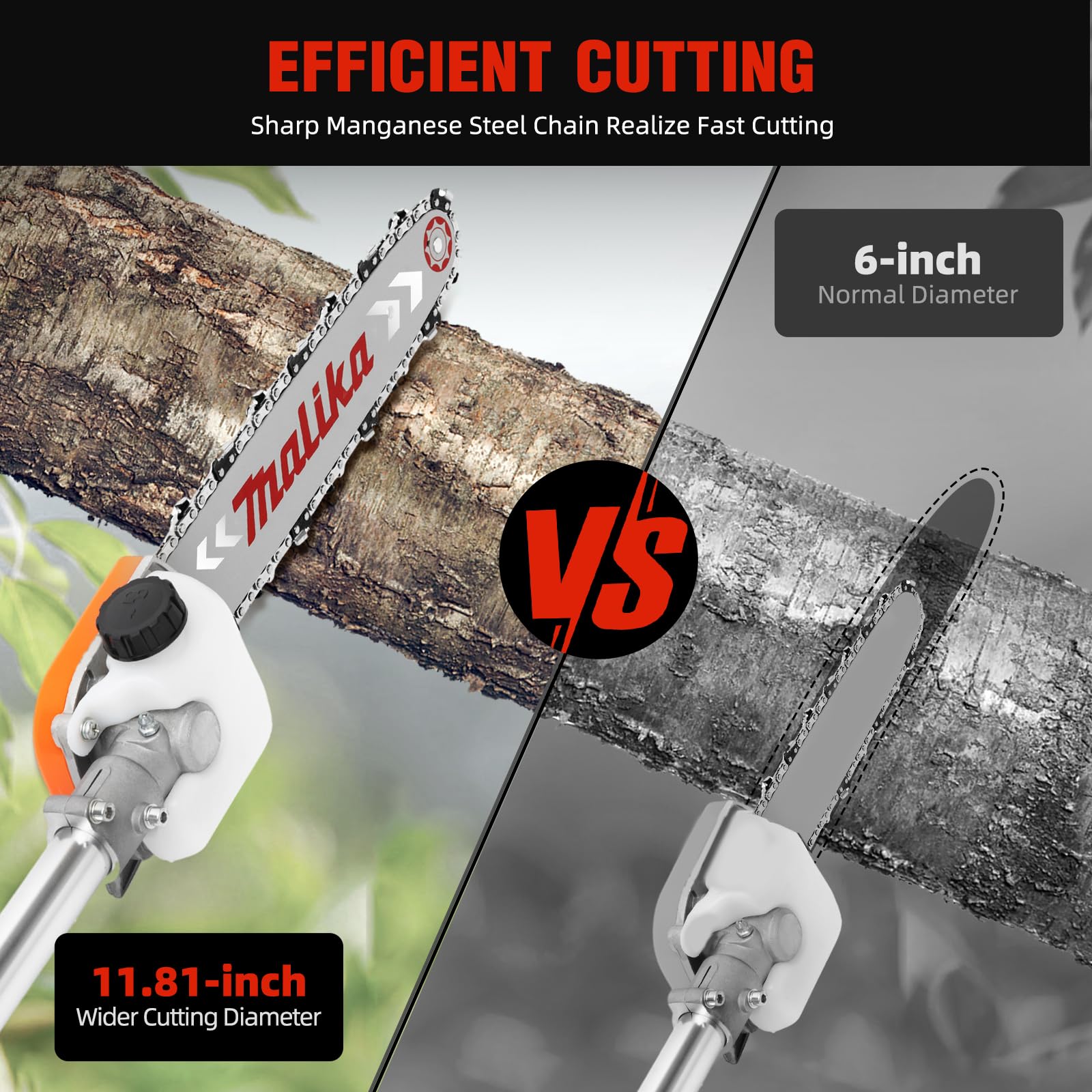 42.7CC 2-Stroke Gas Pole Saw Chainsaw - 12