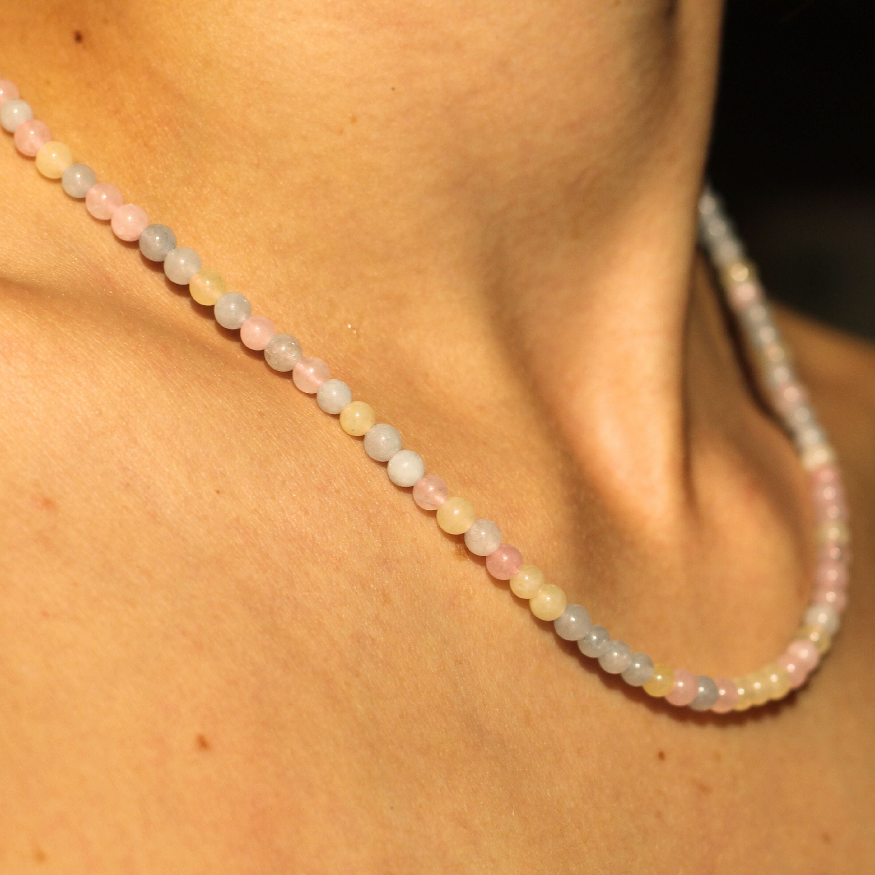 Morganite Beaded Necklace Mini - Dainty Pink Gemstone Jewelry for Women | Perfect for Weddings, Date Nights & Everyday Elegance