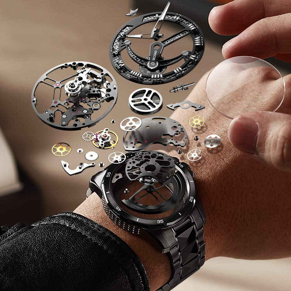 OUPINKE Automatic Watches for Men - Luxury Starry Sky Mechanical Watch with Date, Luminous Hands, Sapphire Crystal & Tungsten Steel Band - Waterproof Wristwatch for Business, Formal Events & Nighttime Visibility