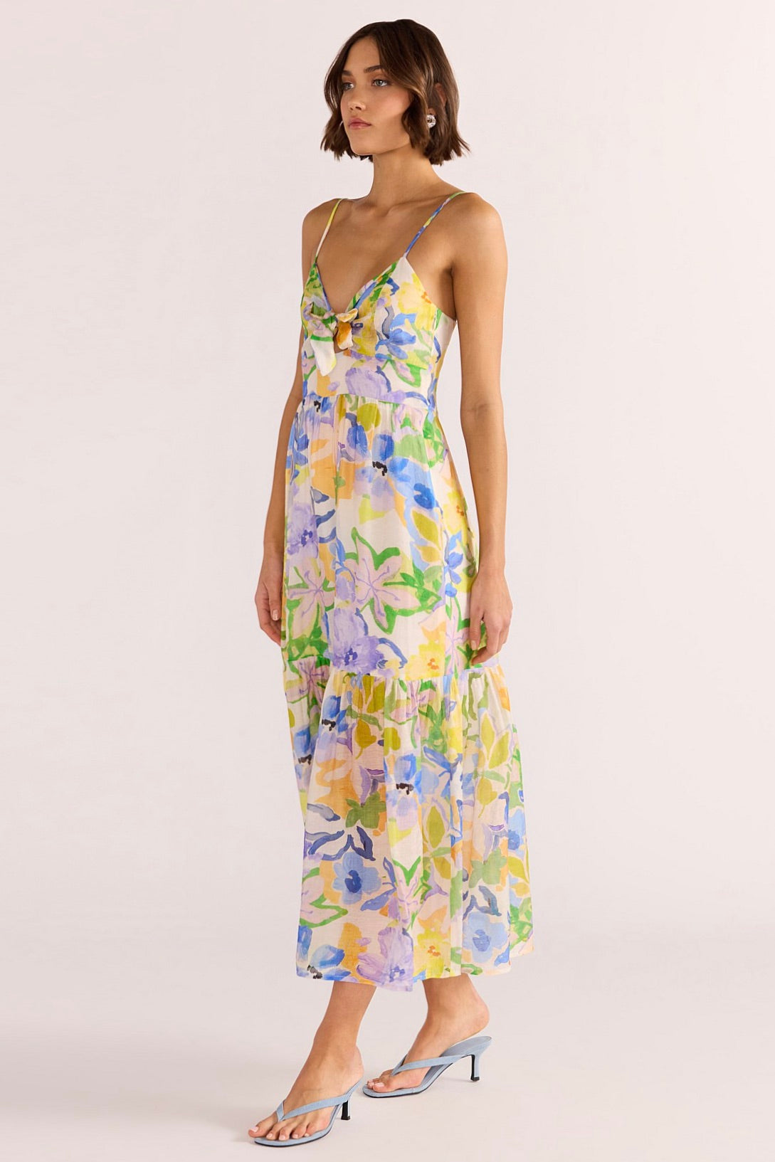Fable Painterly Floral Tie Midi Dress - Elegant Floral Print Summer Dress for Women, Perfect for Weddings, Garden Parties & Date Nights