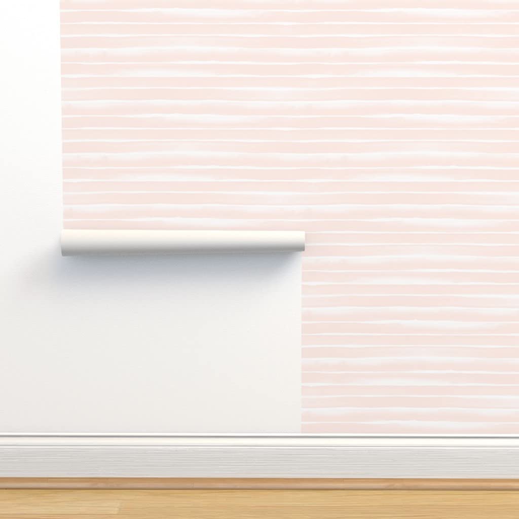 Peel & Stick Removable Wallpaper 9ft x 2ft - Watercolor Stripe Peach Blush Pink Pastel Design | Nursery, Bedroom, Beach House Decor | Bohemian Style Custom Wallpaper by Spoonflower