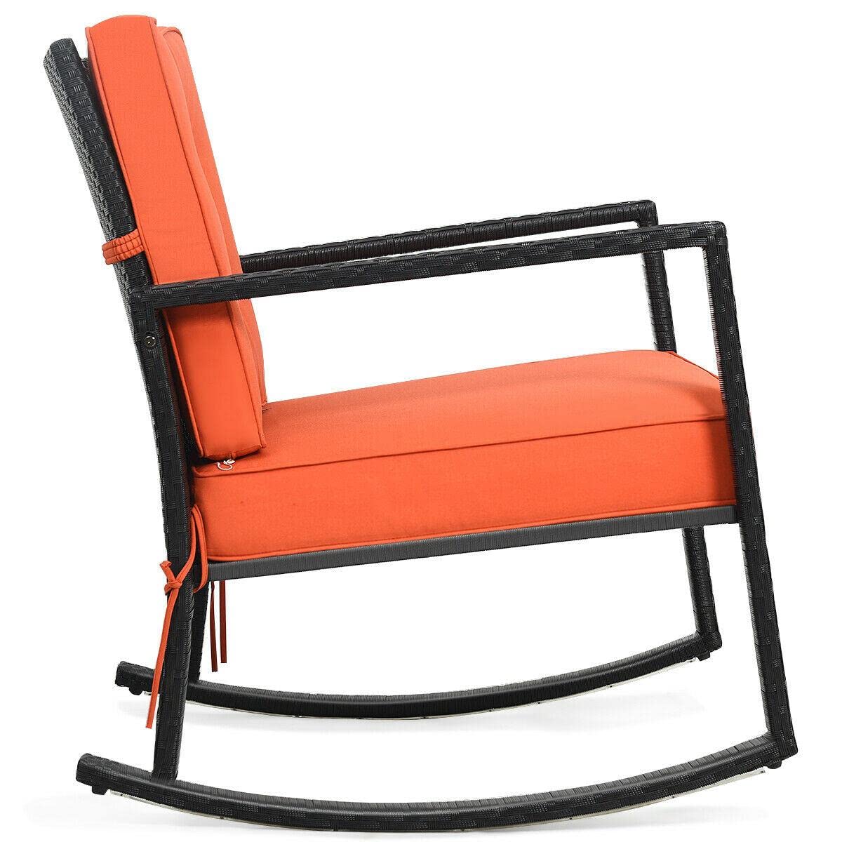**Outdoor Rattan Rocking Chair with Cushion - Patio Glider Wicker Rocker for Lawn, Deck, Garden & Camping - Comfortable Mikalo Chair for Relaxing & Lounging**