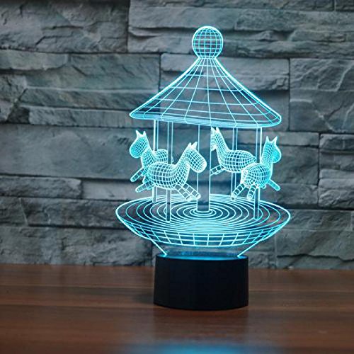 3D Abstract Merry-go-Round LED Night Light - 7 Color Changing Optical Illusion Table Lamp for Kids Room, Nursery, Christmas Decor, Birthday Gift & Home Decoration