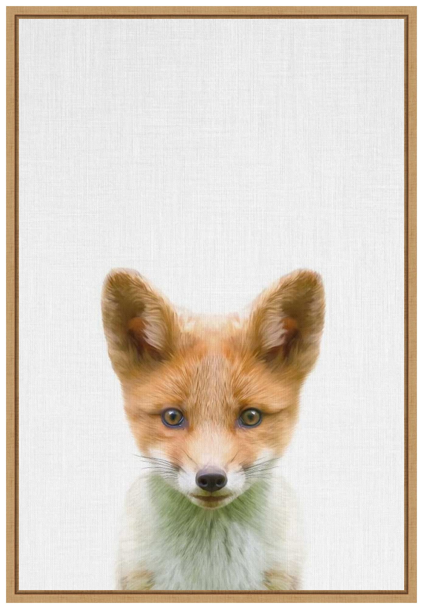 Baby Fox Framed Canvas Wall Art Print by Tai Prints - 16x23 Inches, Sylvie Maple Frame - Nursery Decor, Kids Room, Living Room Wall Art