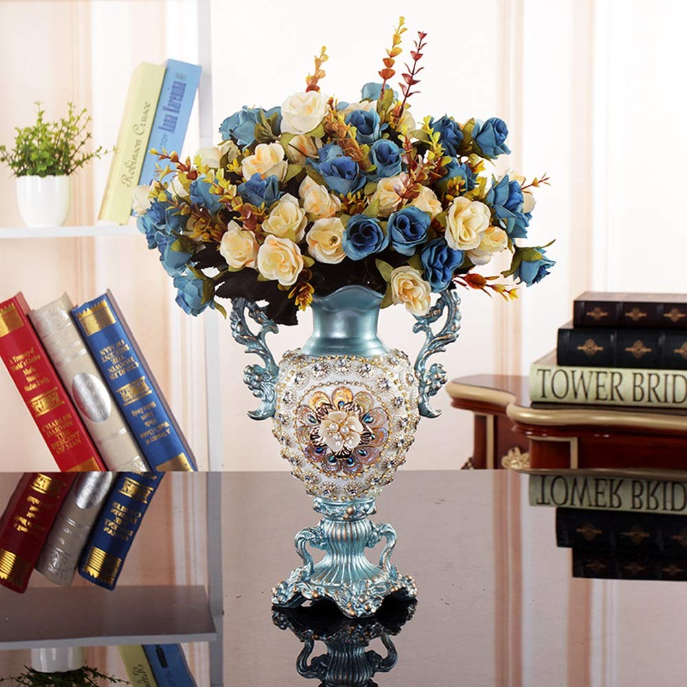 European-Style Retro Resin Large Flower Vase - Hand-Painted Tall Decorative Vase for Home & Office Decor (30×21cm) | Perfect for Living Room, Dining Table Centerpiece, Bedroom, Hotel & Wedding Gift