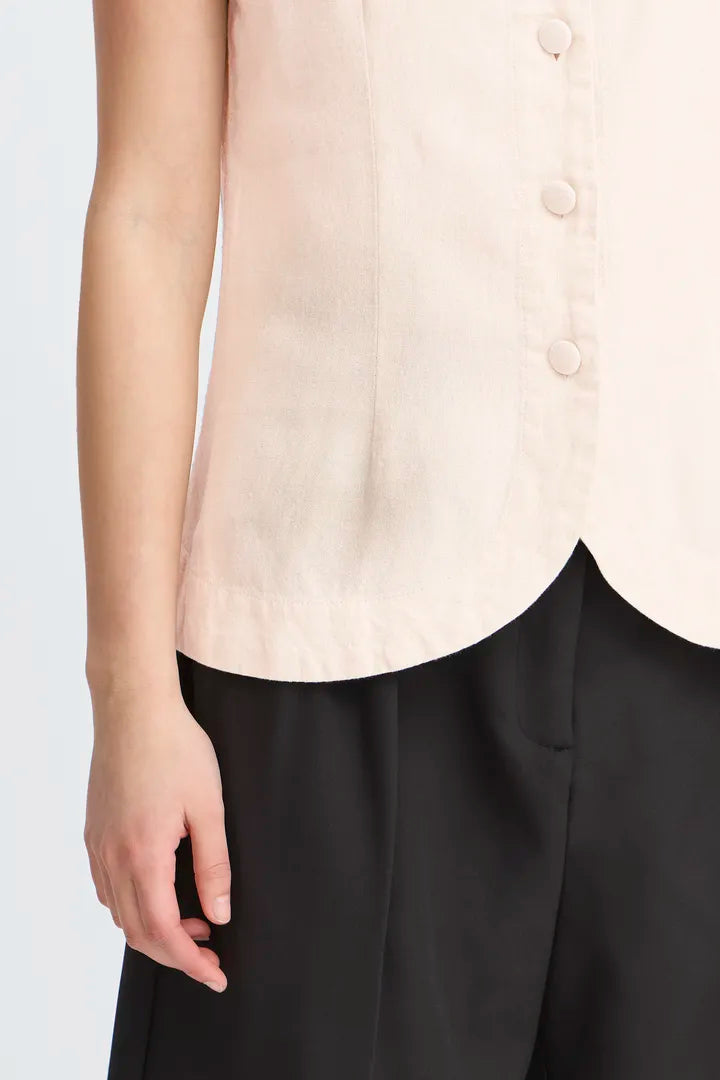 Linno Sleeveless Waistcoat Top for Women - Natural Ecru Summer Vest, Casual Office Wear & Layering Piece