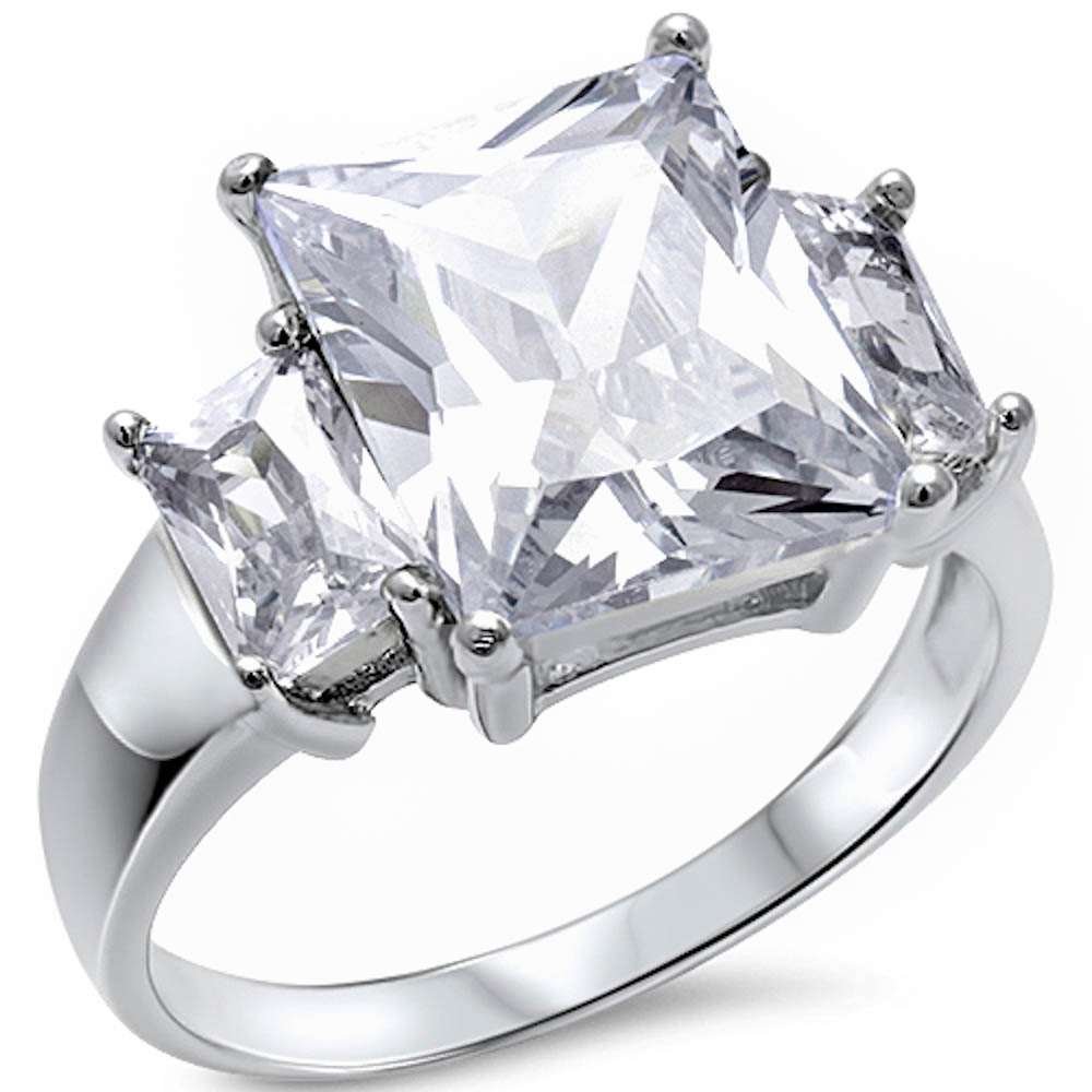 Radiant Cut & Baguette Cubic Zirconia Sterling Silver Ring (Size 5-10) | Oxford Diamond Co | Elegant Wedding, Engagement & Anniversary Jewelry Gift